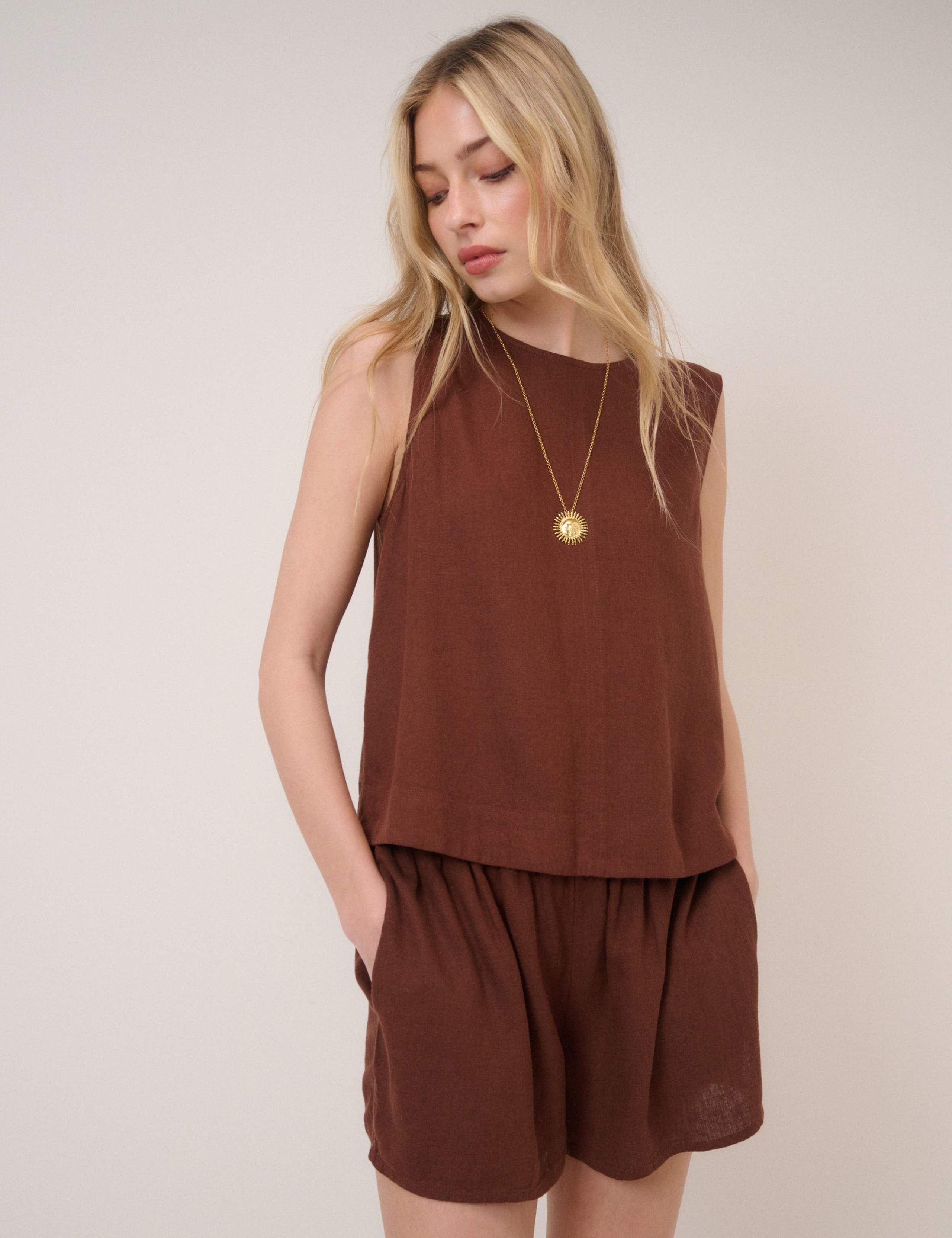 Linen Rich Round Neck Vest Top 1 of 5