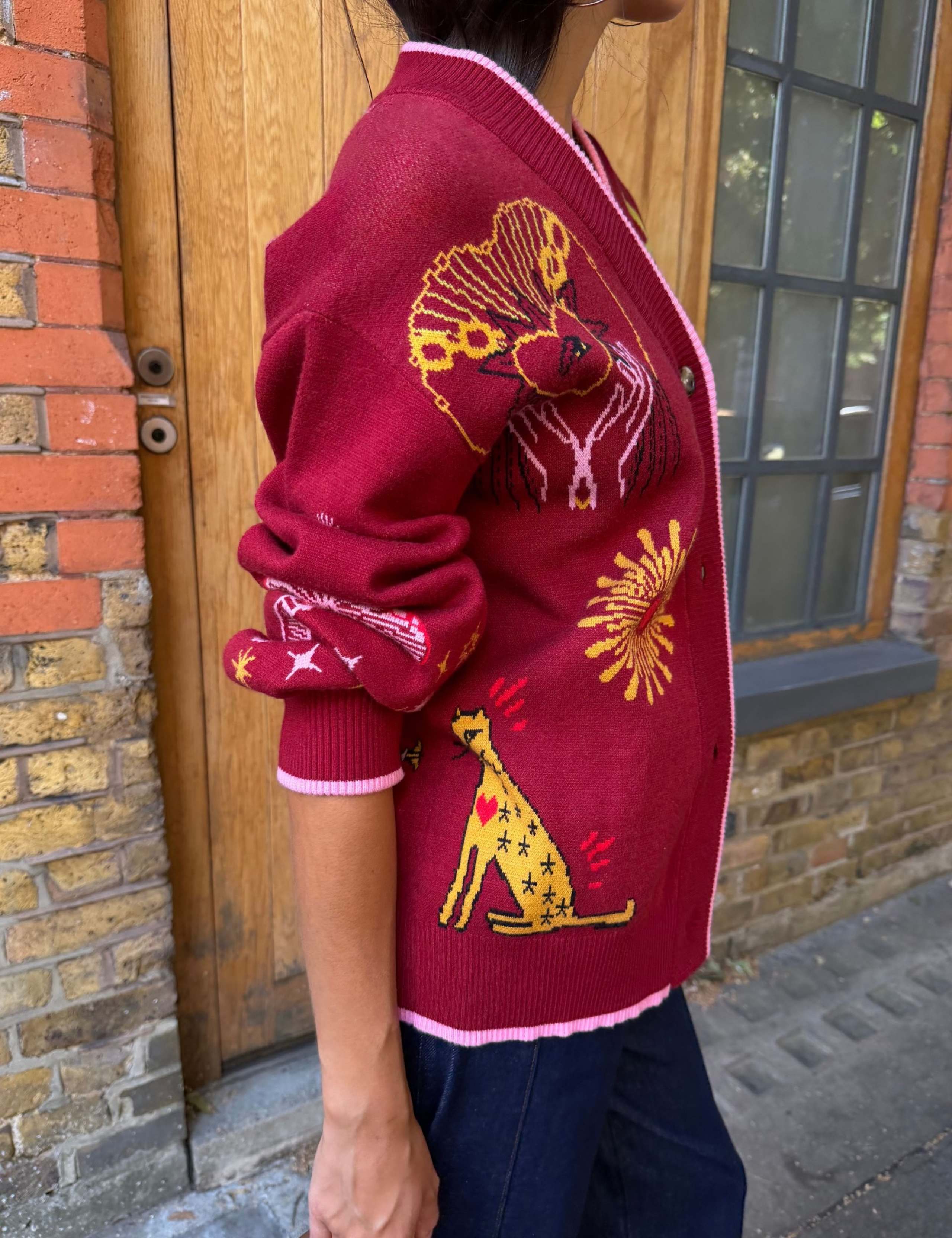 Embroidered V Neck Button Front Relaxed Cardigan 2 of 4
