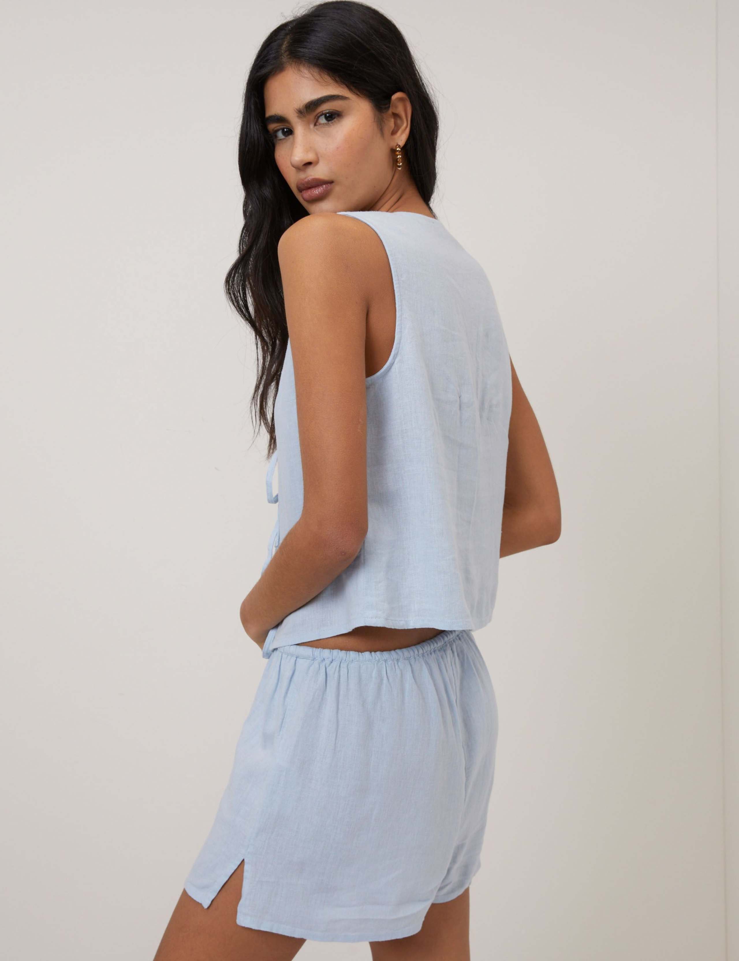 Linen Rich Checked Tie Front Vest Top 3 of 5