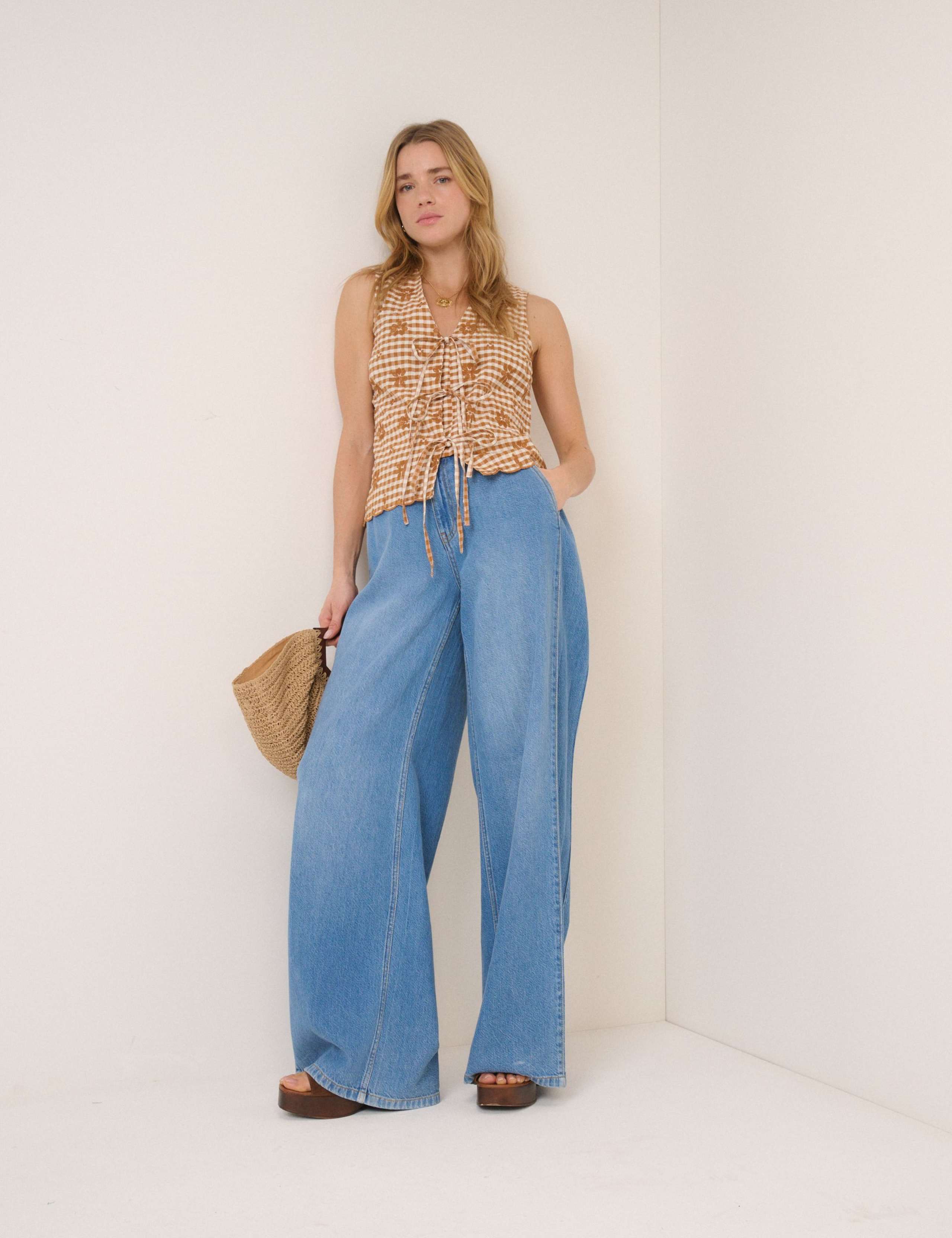 Linen Rich Checked Tie Front Vest Top 3 of 5