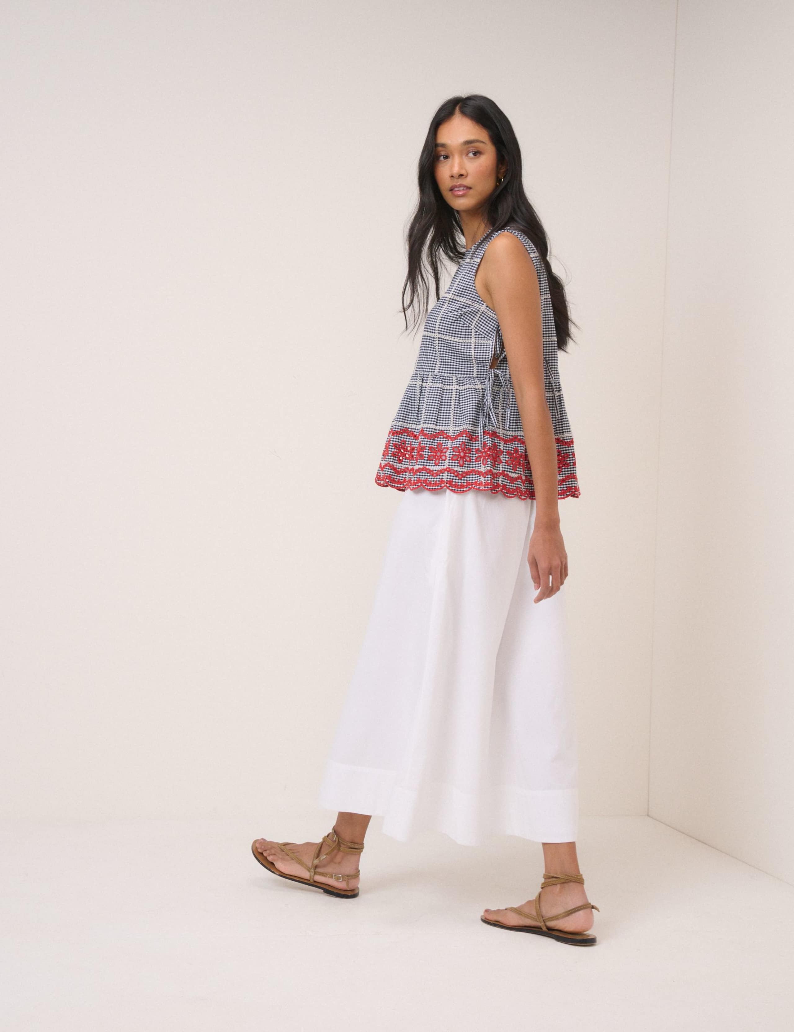 Pure Cotton Checked Embroidered Peplum Top 3 of 6