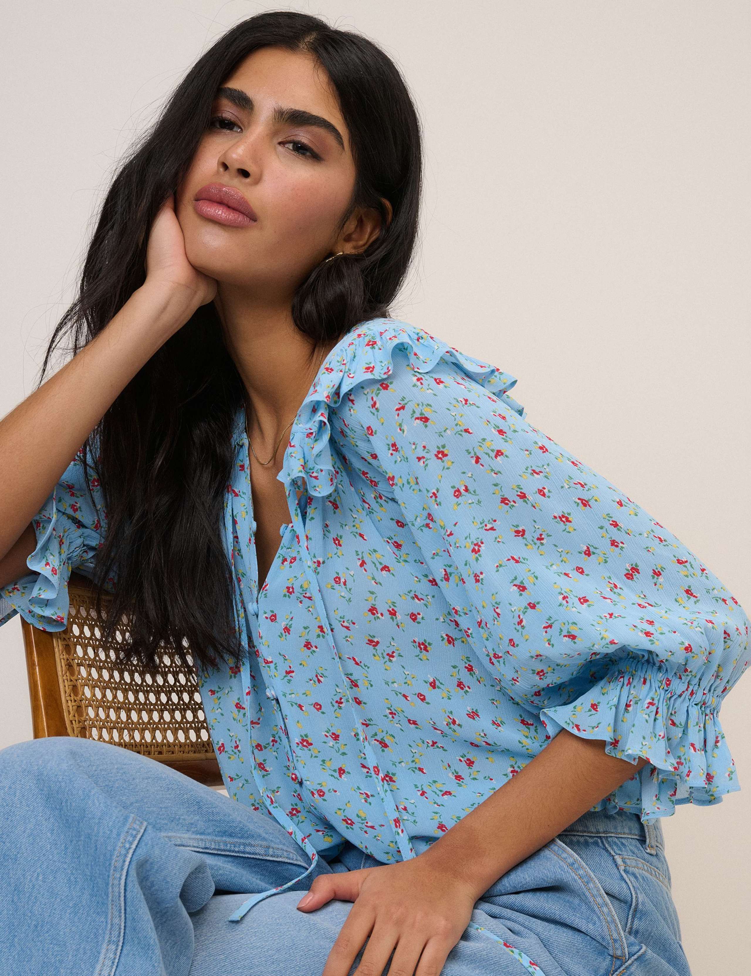 Floral Tie Neck Relaxed Blouse 4 of 5