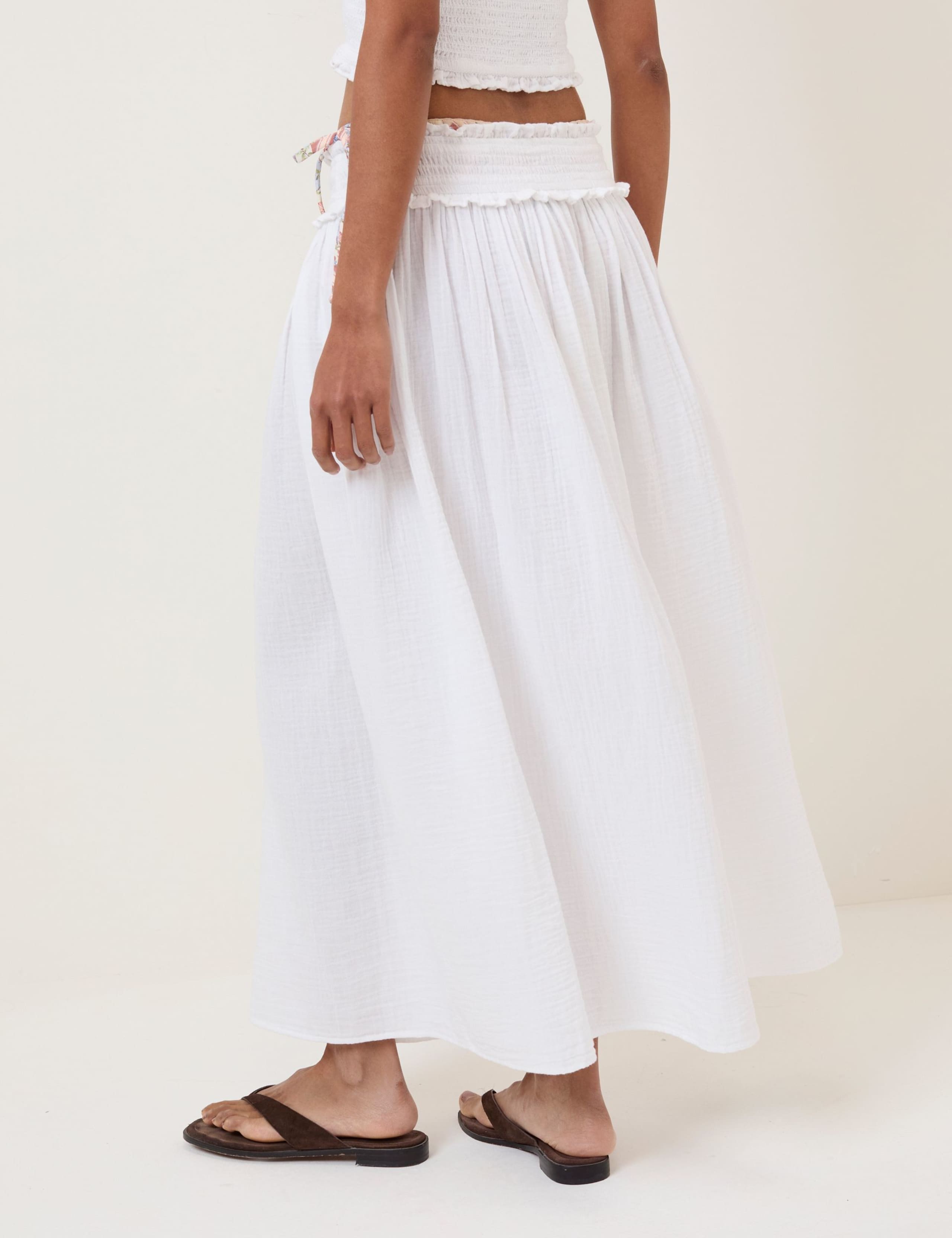 Pure Cotton Shirred Midi Beach Skirt 2 of 5