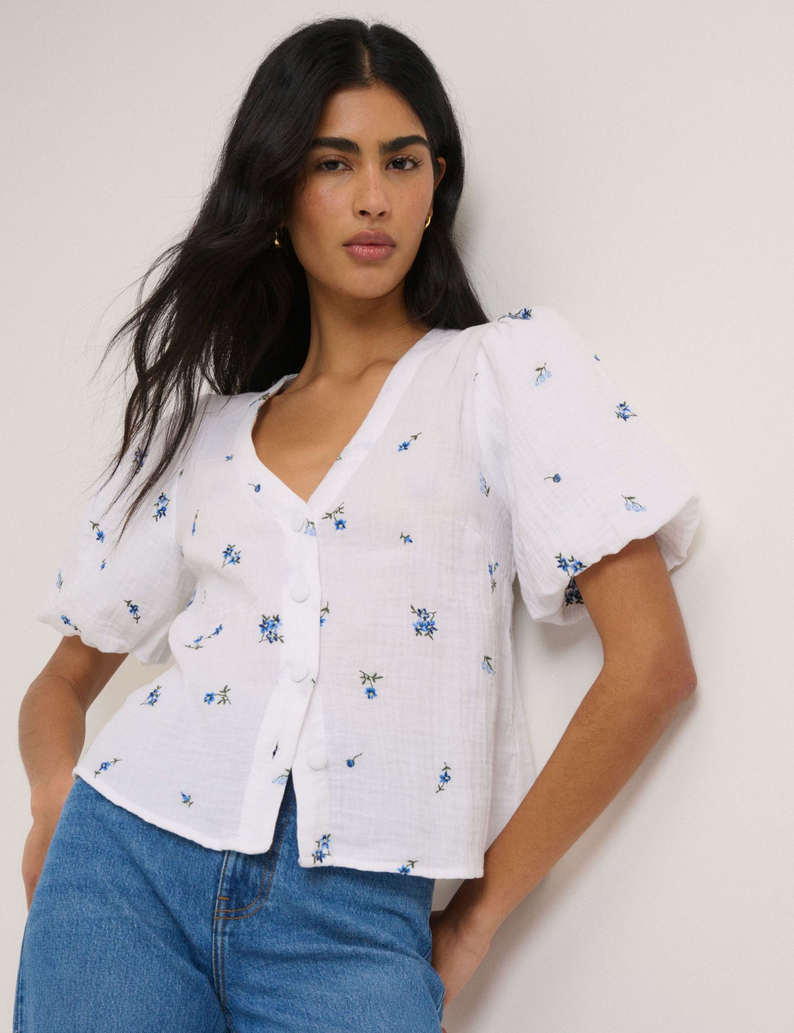 Pure Cotton V-Neck Blouse 1 of 5