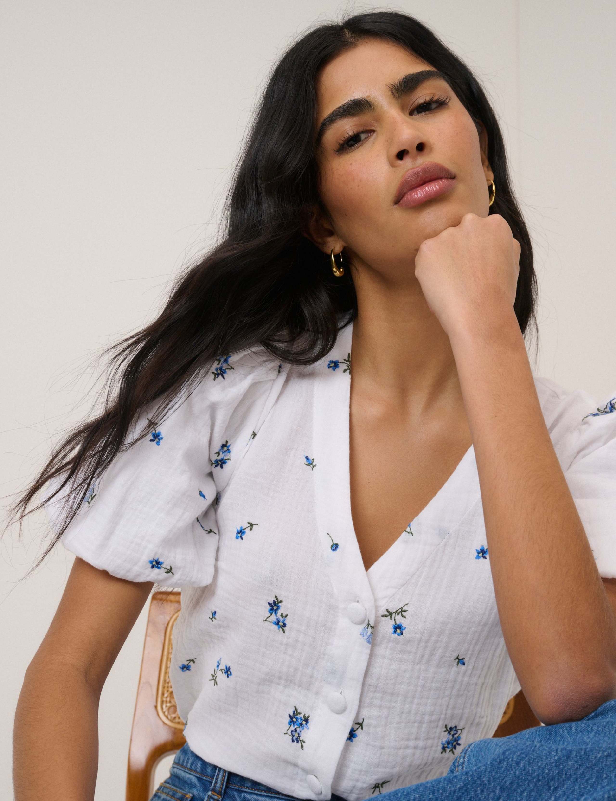 Pure Cotton V-Neck Blouse 3 of 5