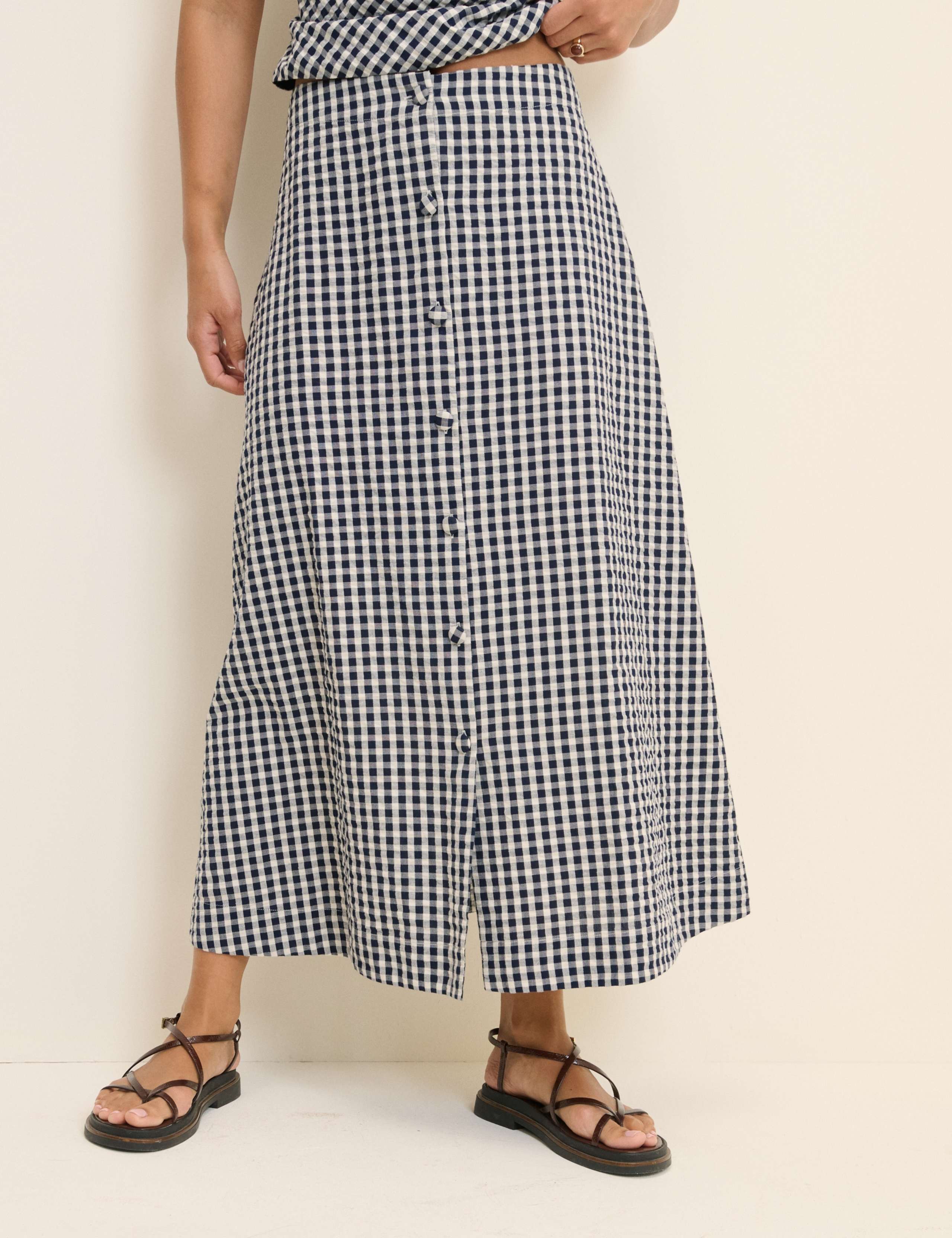 Gingham Button Front Midi A-Line Skirt 4 of 10