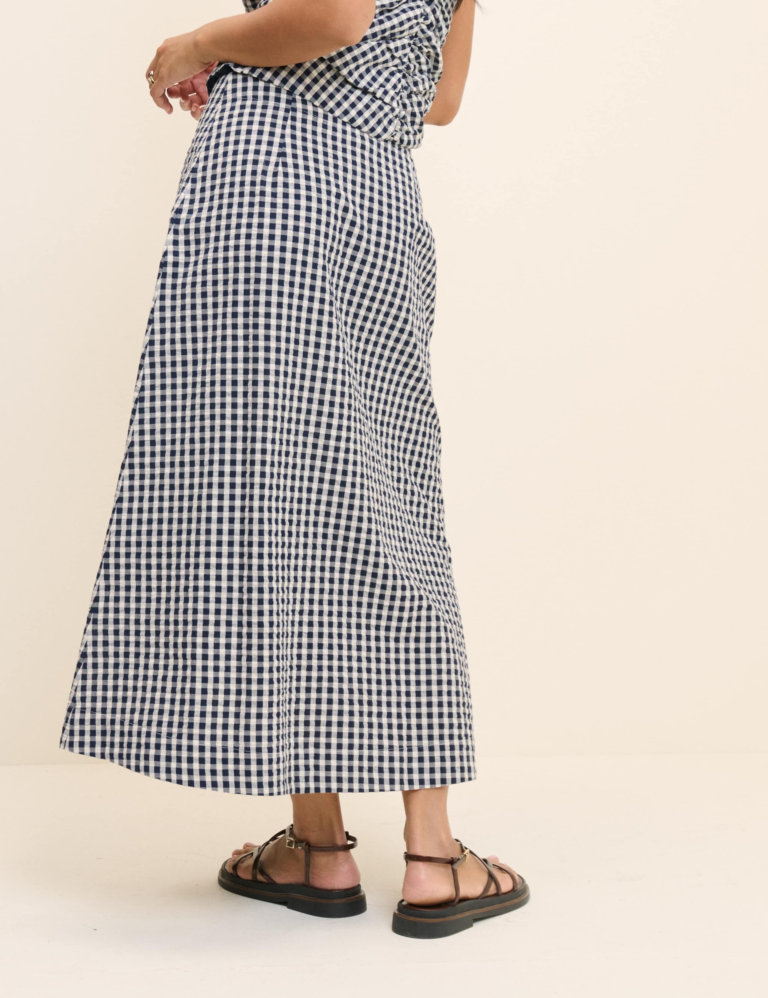 Gingham Button Front Midi A-Line Skirt 5 of 10