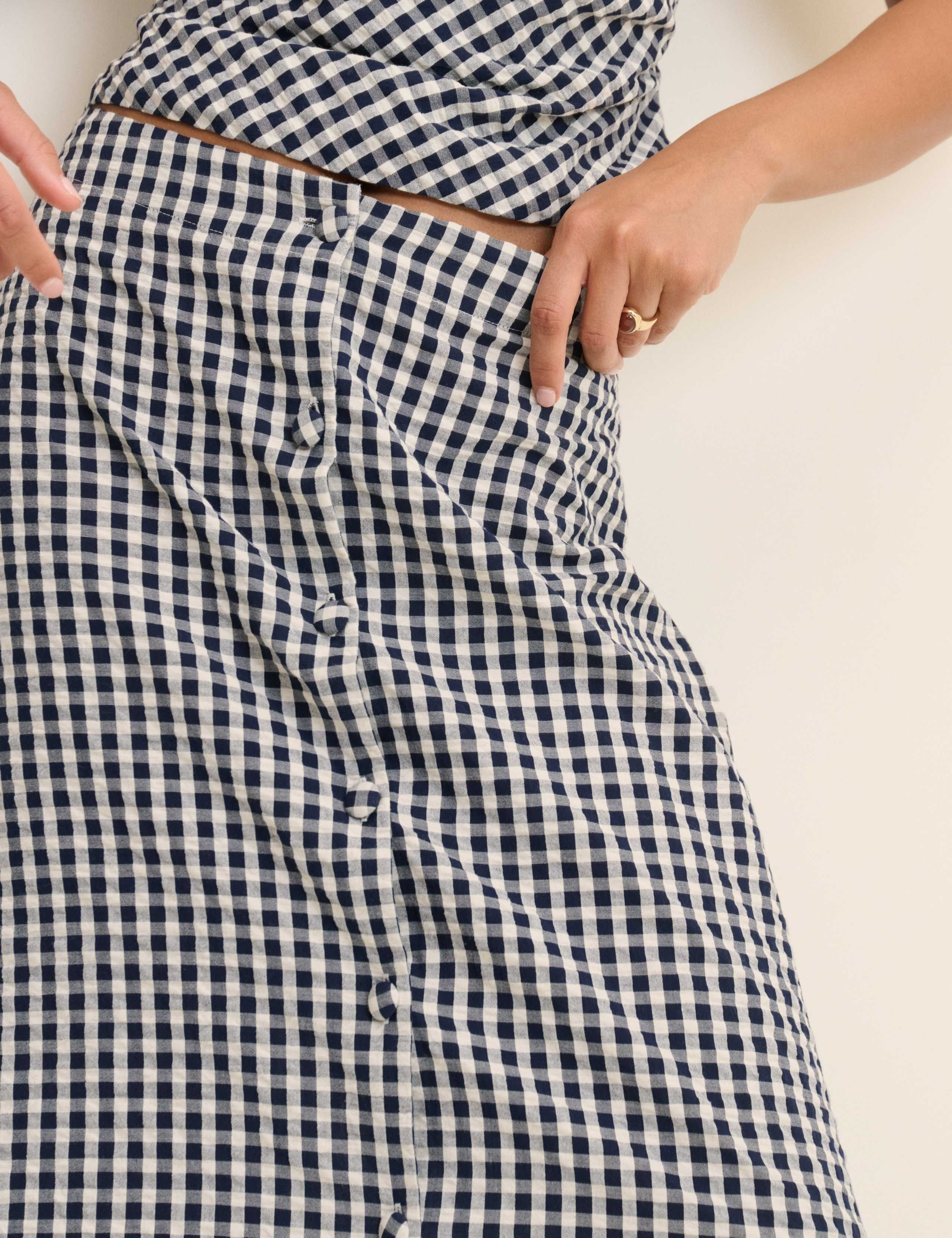 Gingham Button Front Midi A-Line Skirt 8 of 10
