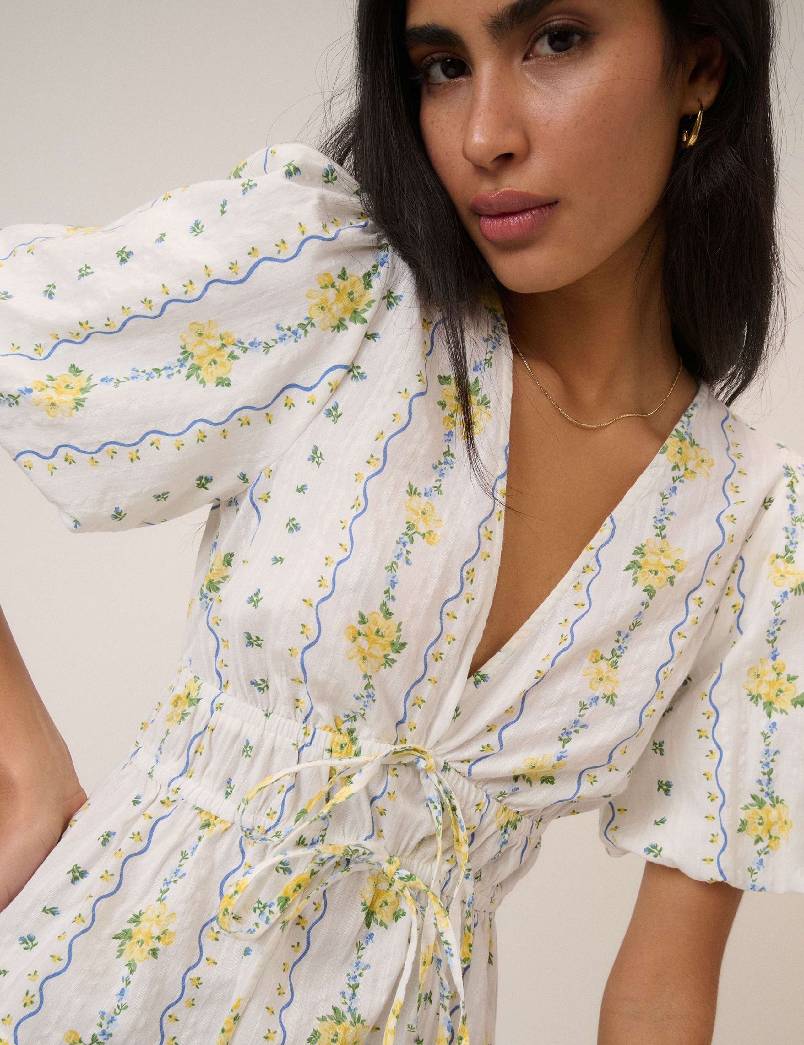 Pure Cotton Floral V-Neck Blouse 2 of 5