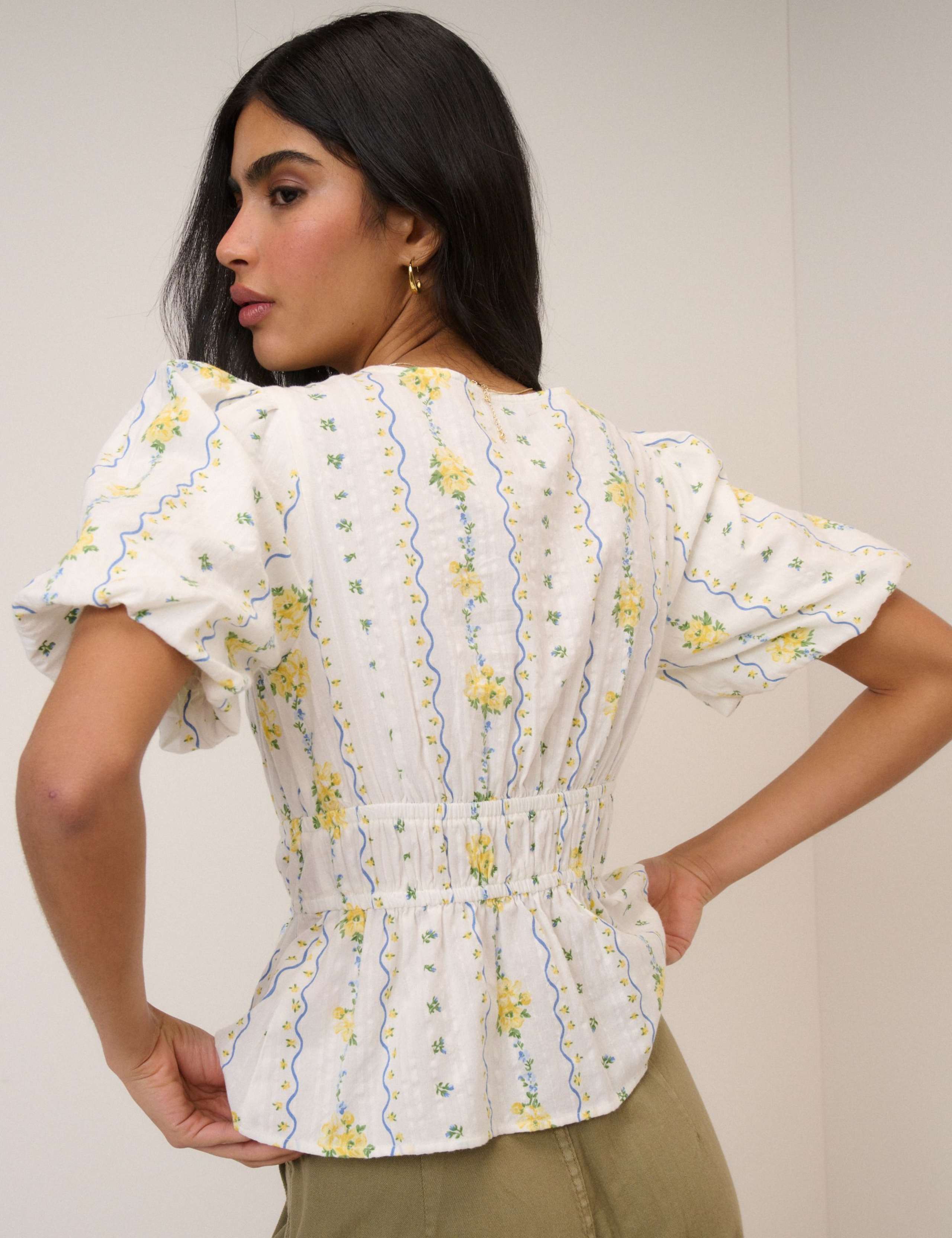 Pure Cotton Floral V-Neck Blouse 4 of 5