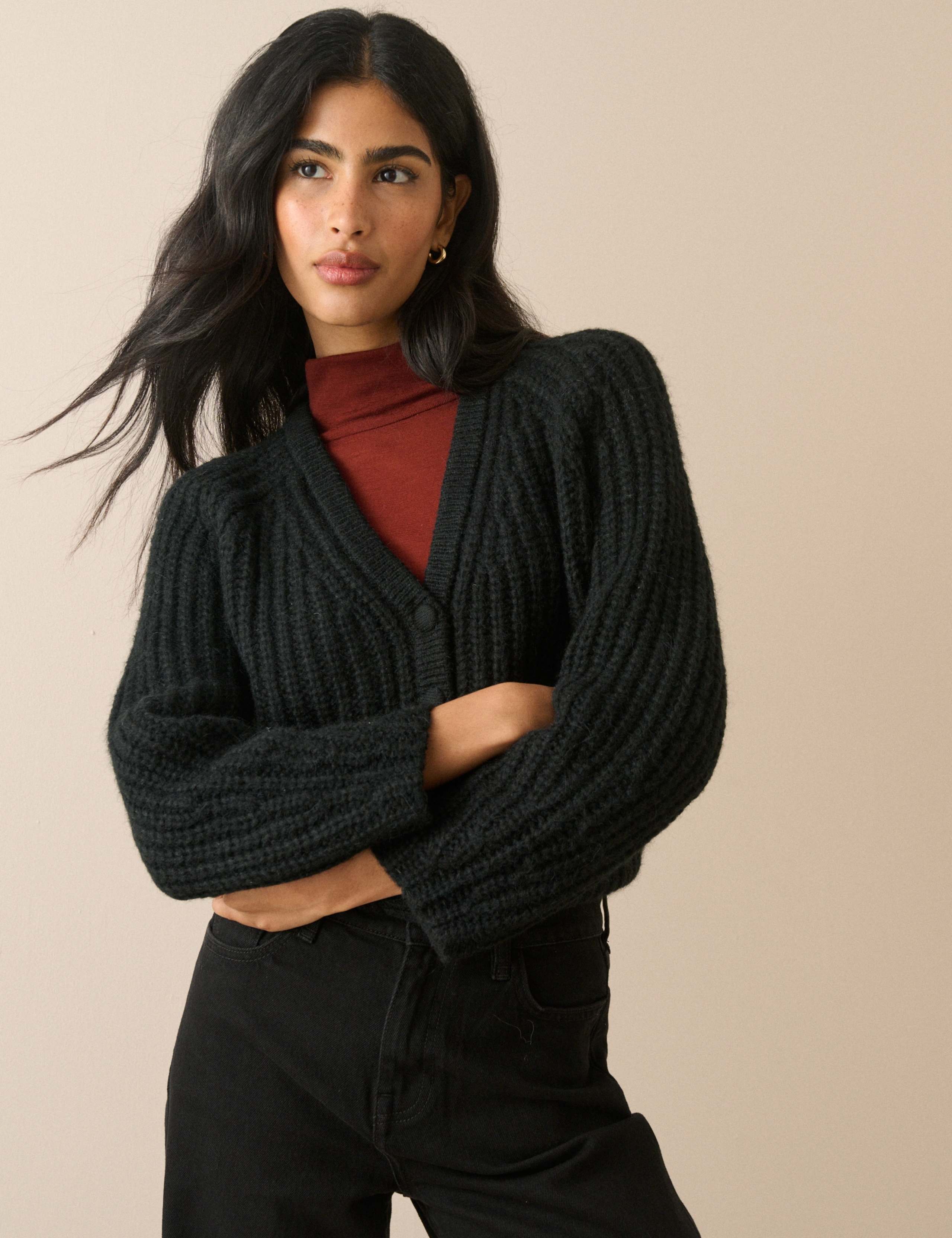 Chunky Fluffy Knit V Neck Cardigan 2 of 5
