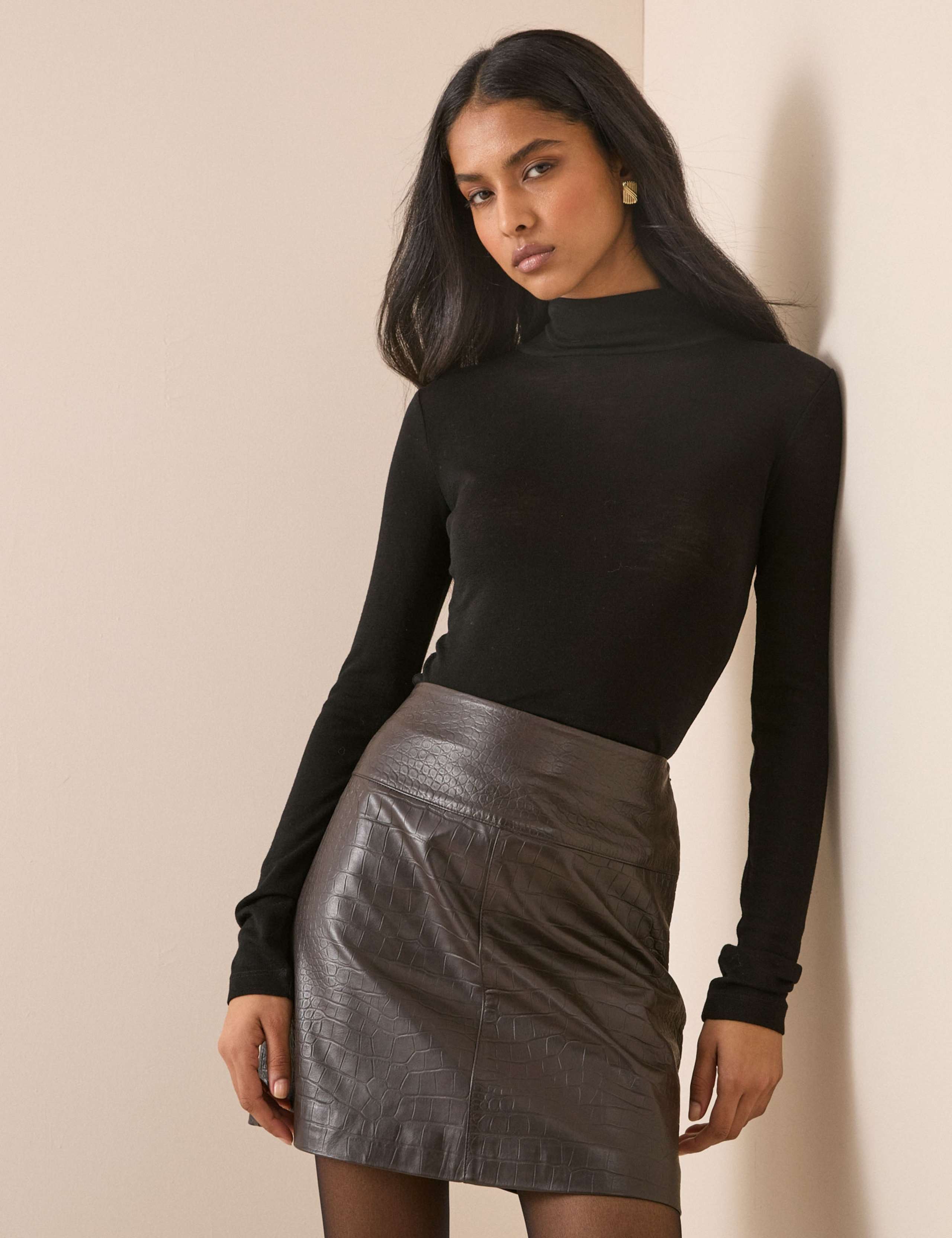 Leighton Leather Mini Pencil Skirt 2 of 5