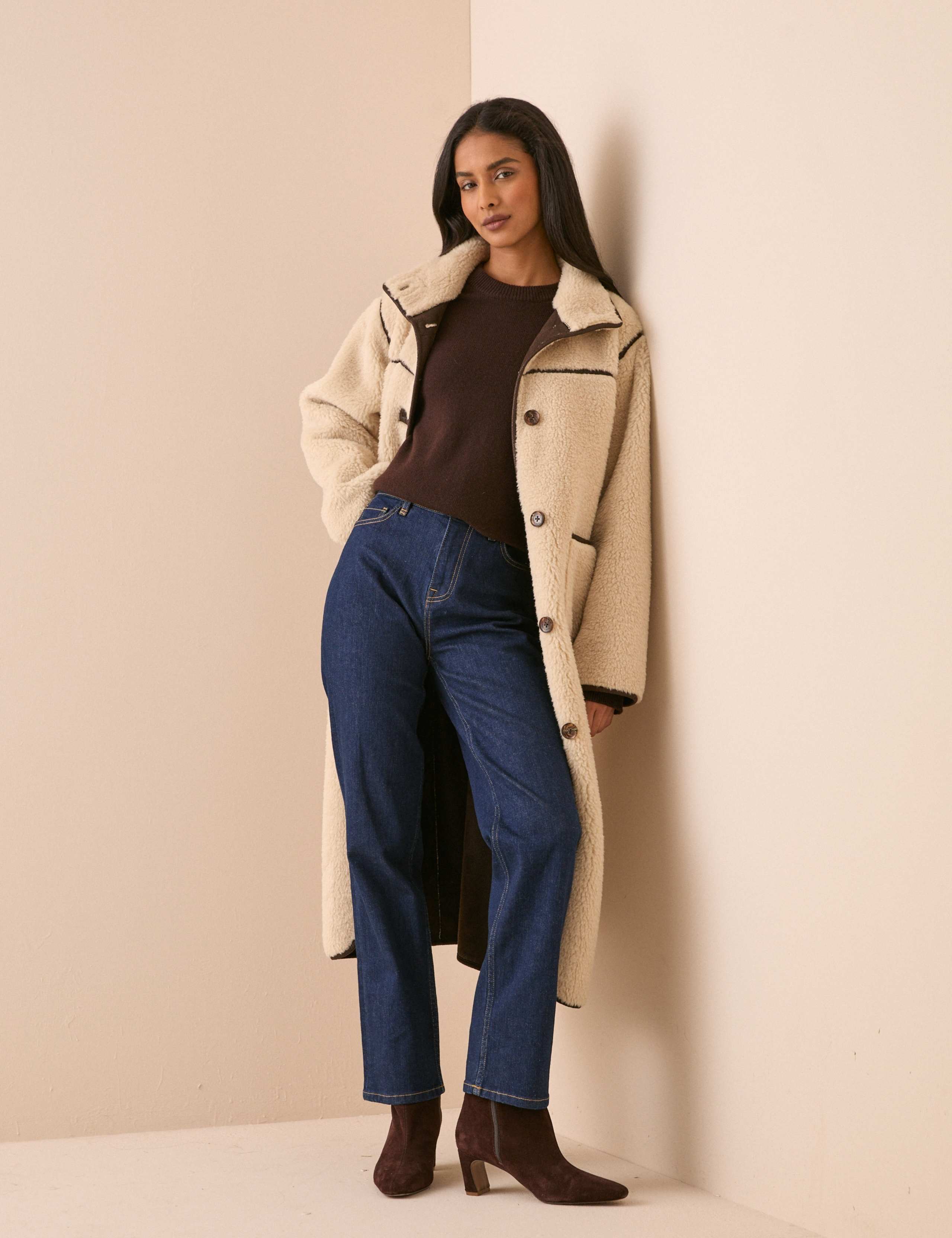 Faux Shearling Funnel Neck Oversized Longline Coat 2 of 6