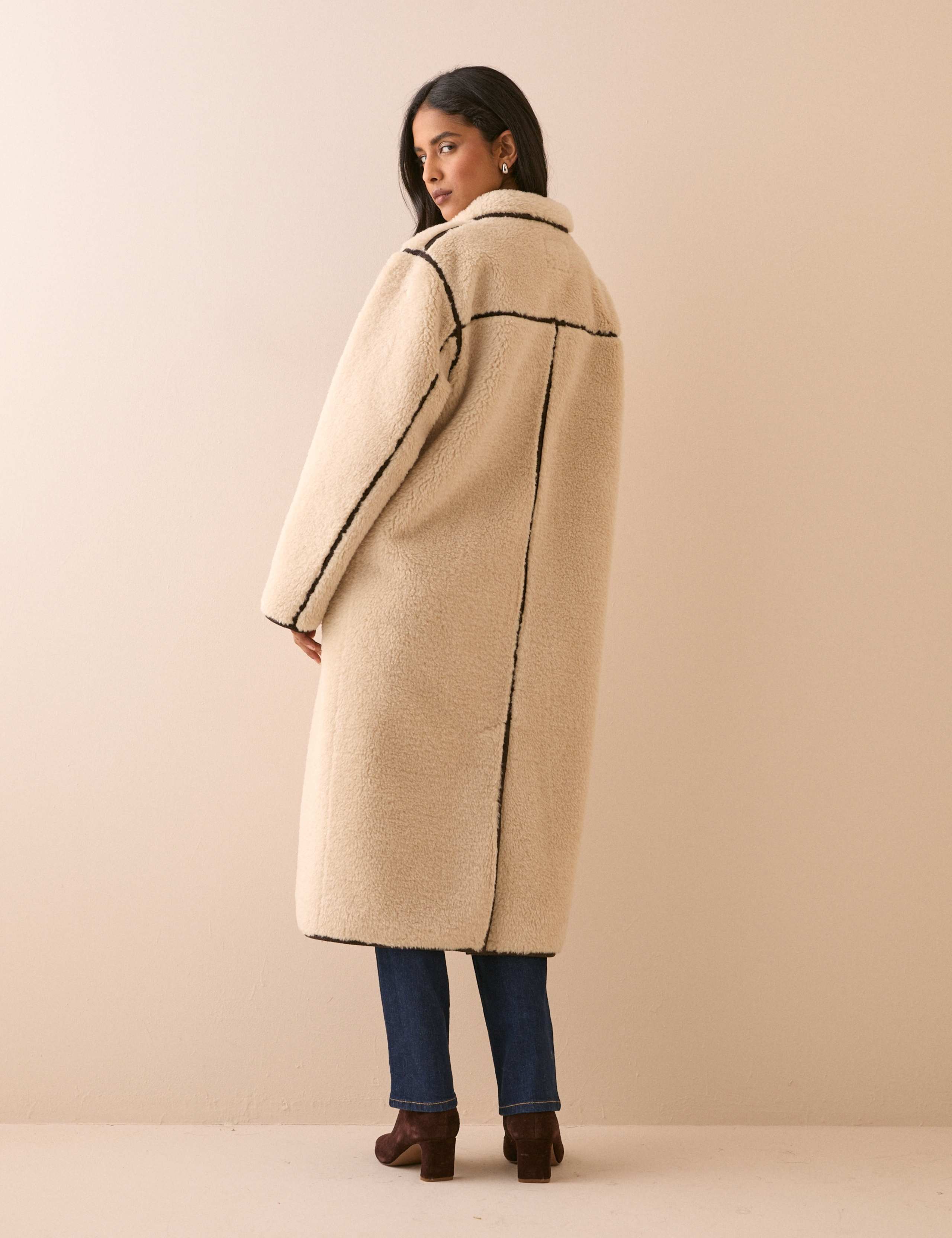 Faux Shearling Funnel Neck Oversized Longline Coat 3 of 6