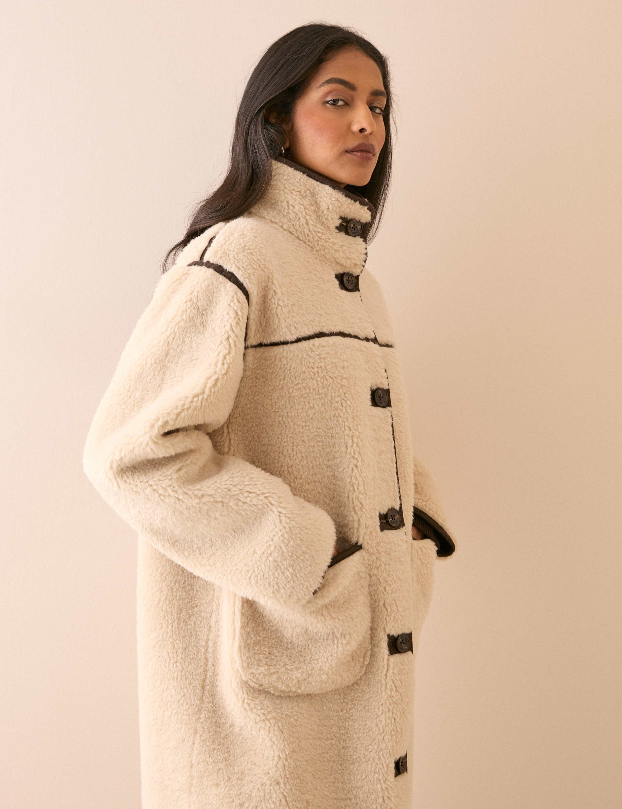 Faux Shearling Funnel Neck Oversized Longline Coat 4 of 6