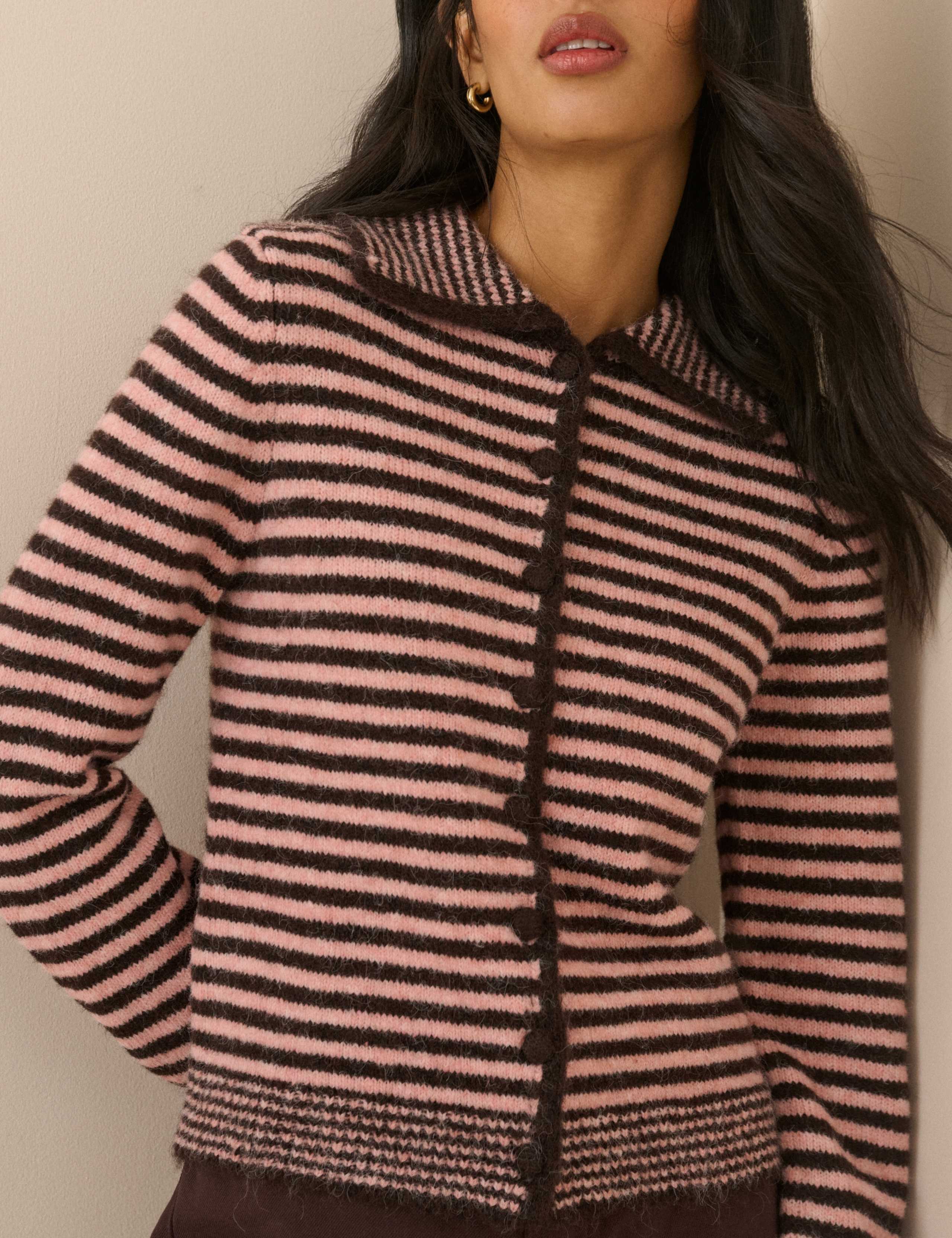 Striped Collared Relaxed Cardigan 3 of 5