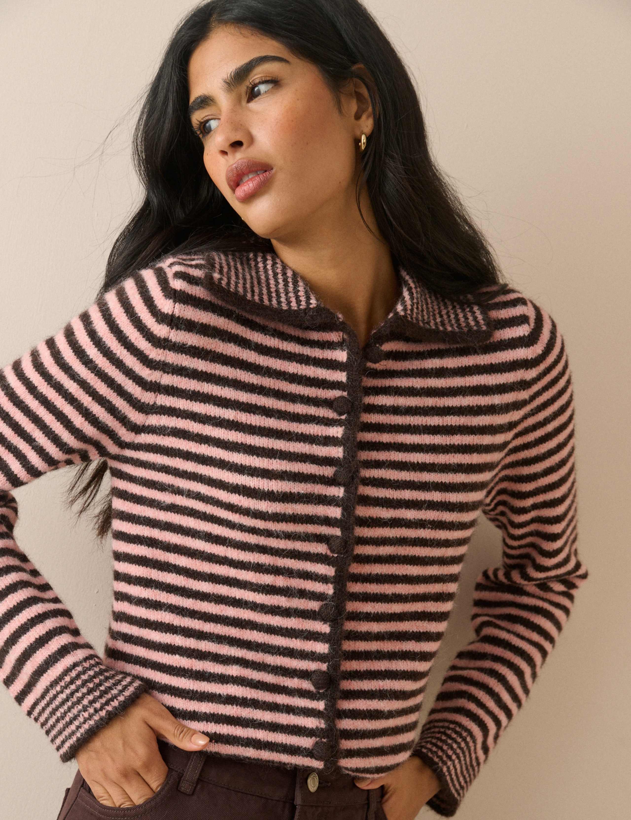 Striped Collared Relaxed Cardigan 4 of 5