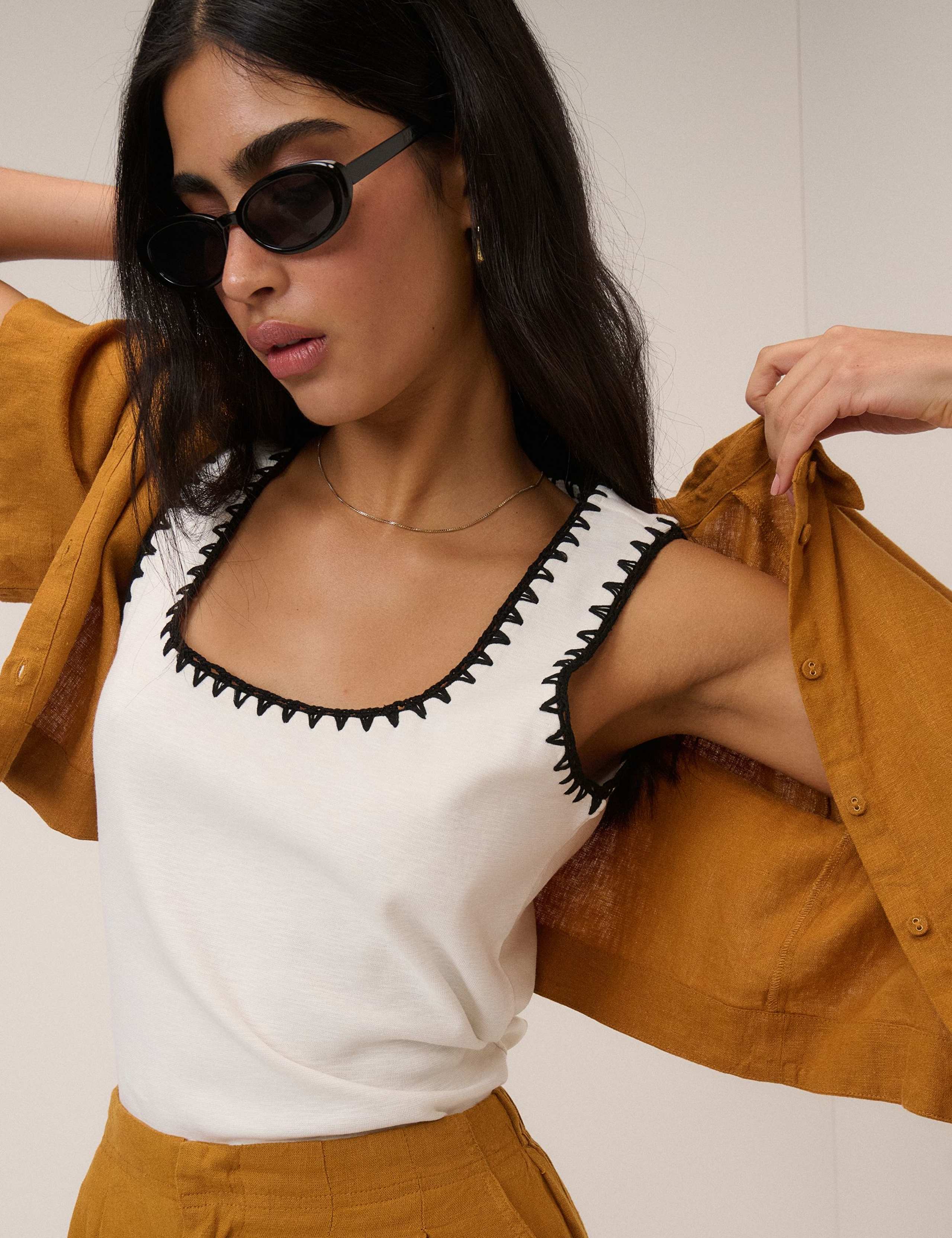 Pure Cotton Embroidered Scoop Neck Vest Top 2 of 5