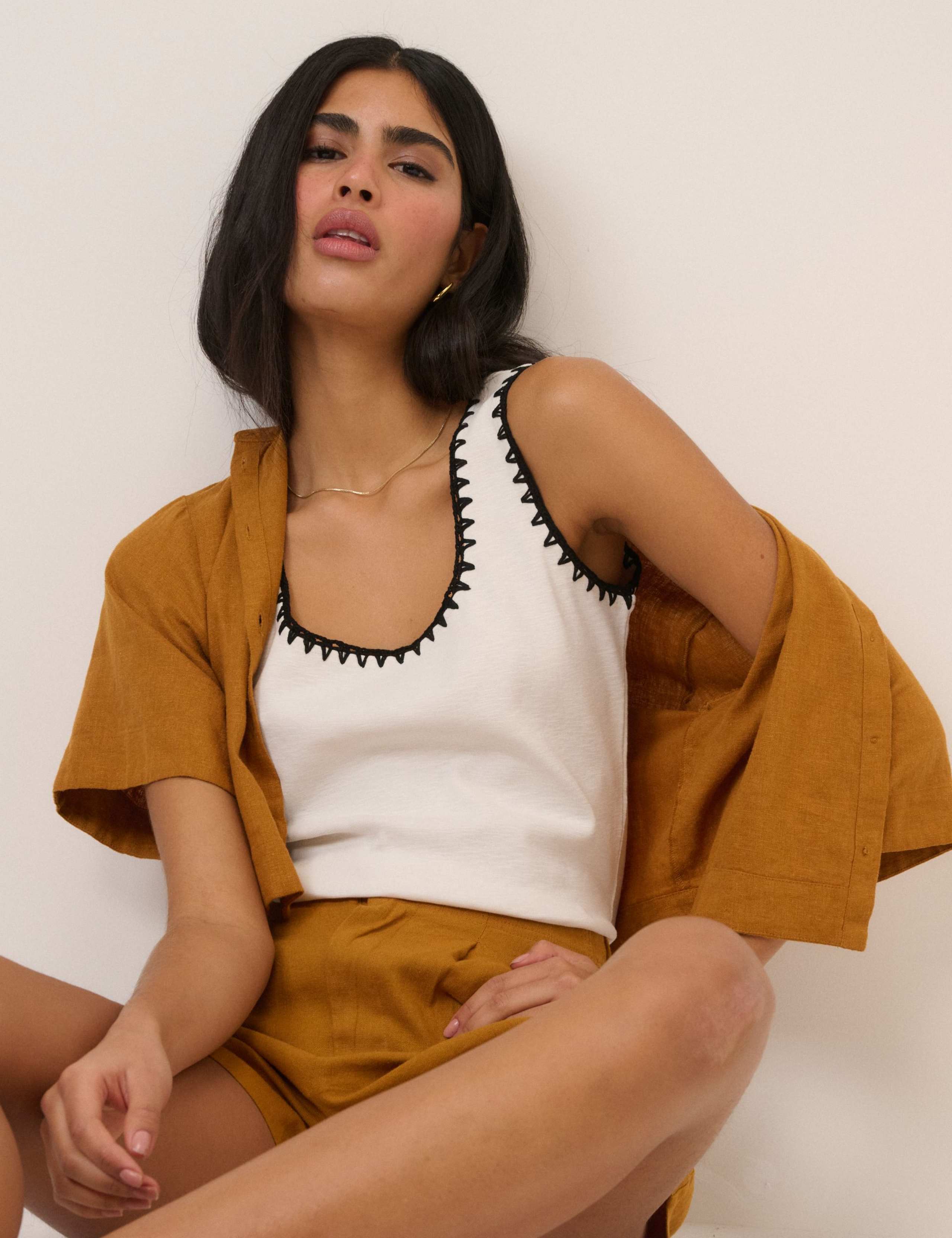 Pure Cotton Embroidered Scoop Neck Vest Top 3 of 5