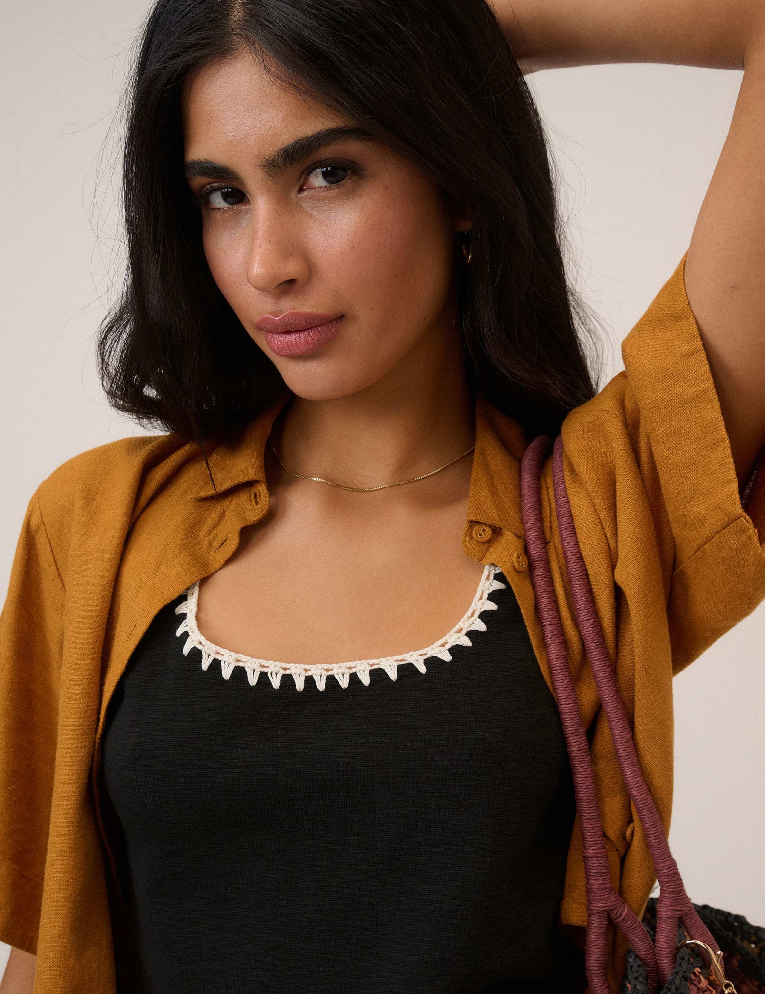 Pure Cotton Embroidered Scoop Neck Vest Top 3 of 4