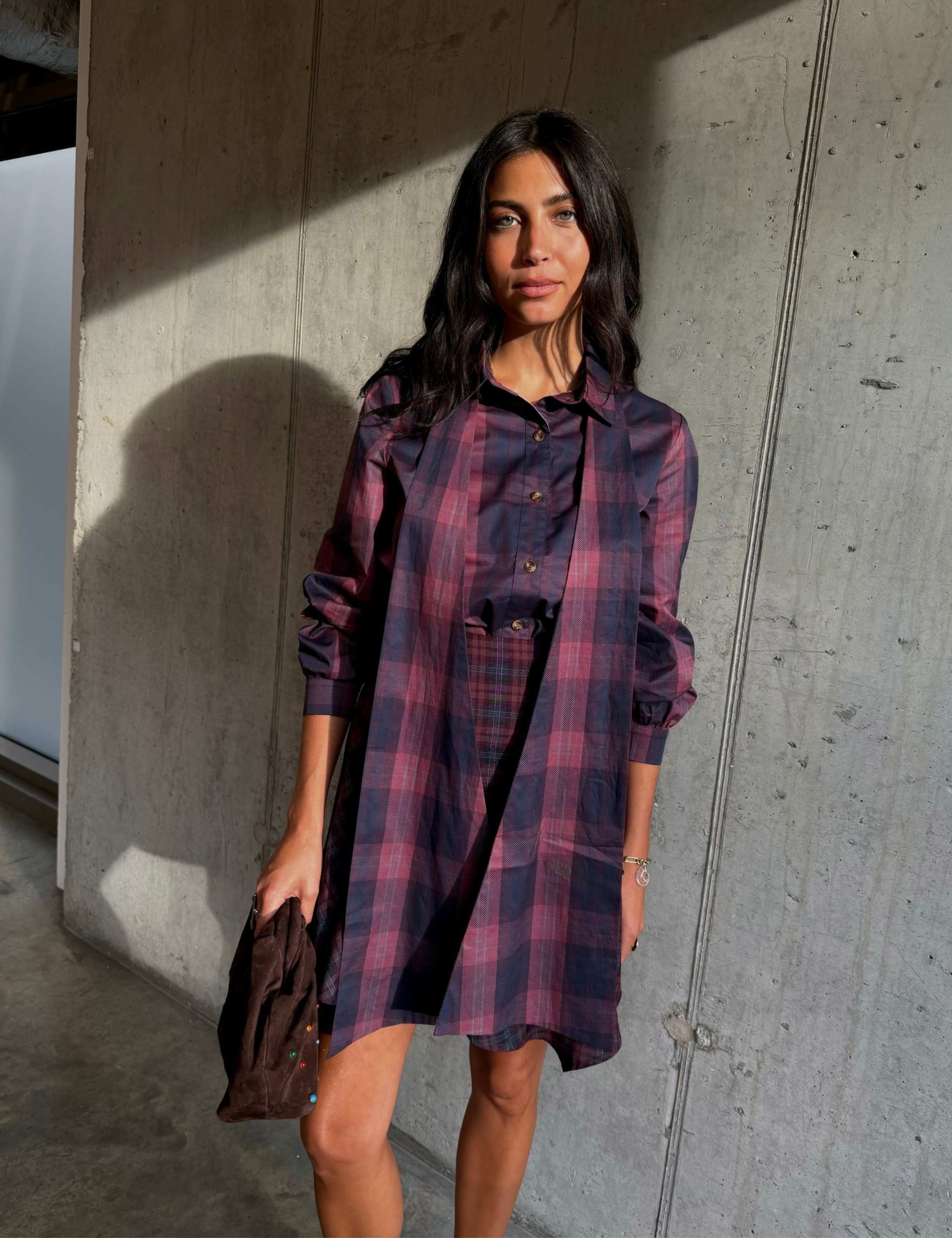 Lyocell Rich Checked Tie Neck Blouse 3 of 5