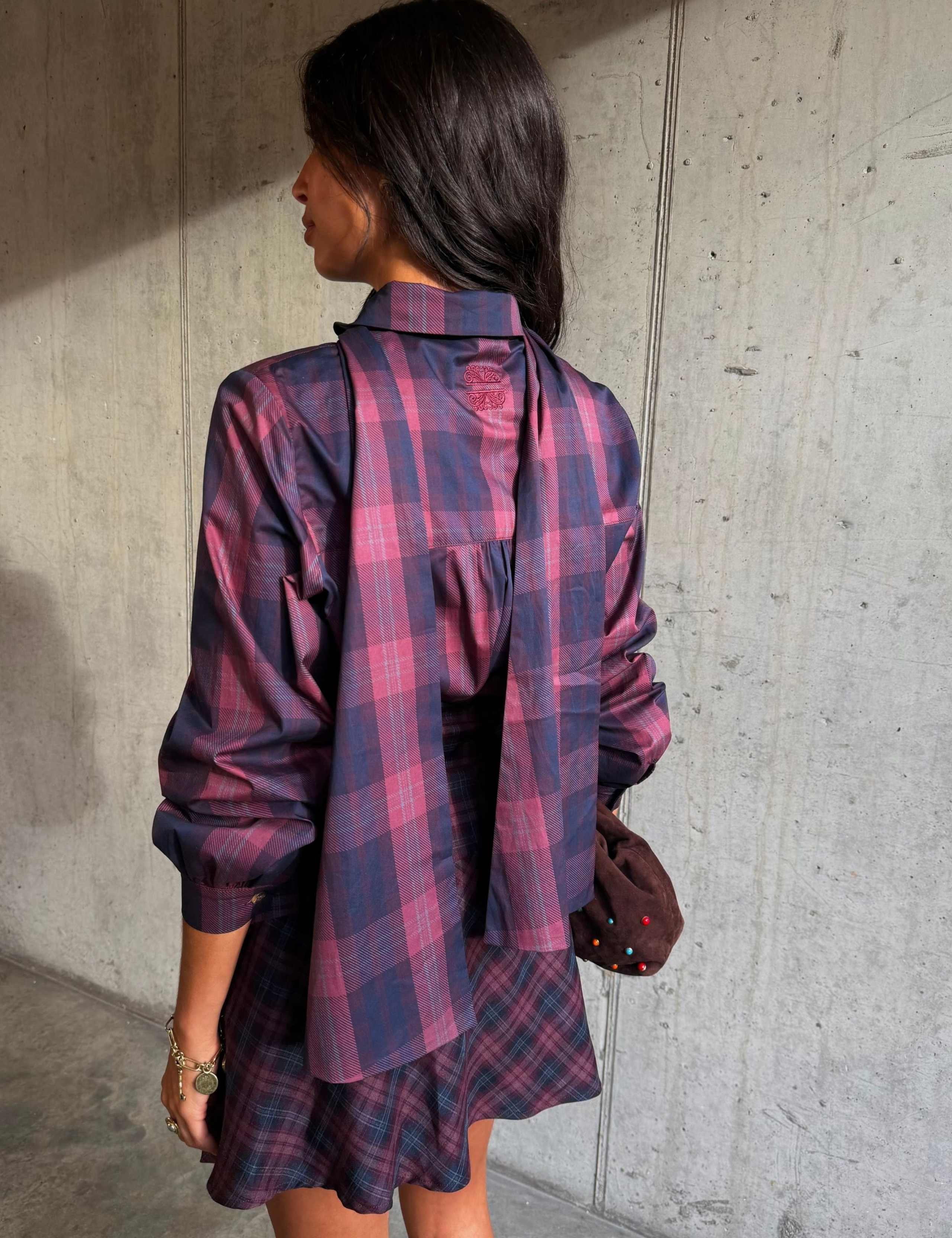 Lyocell Rich Checked Tie Neck Blouse 5 of 5