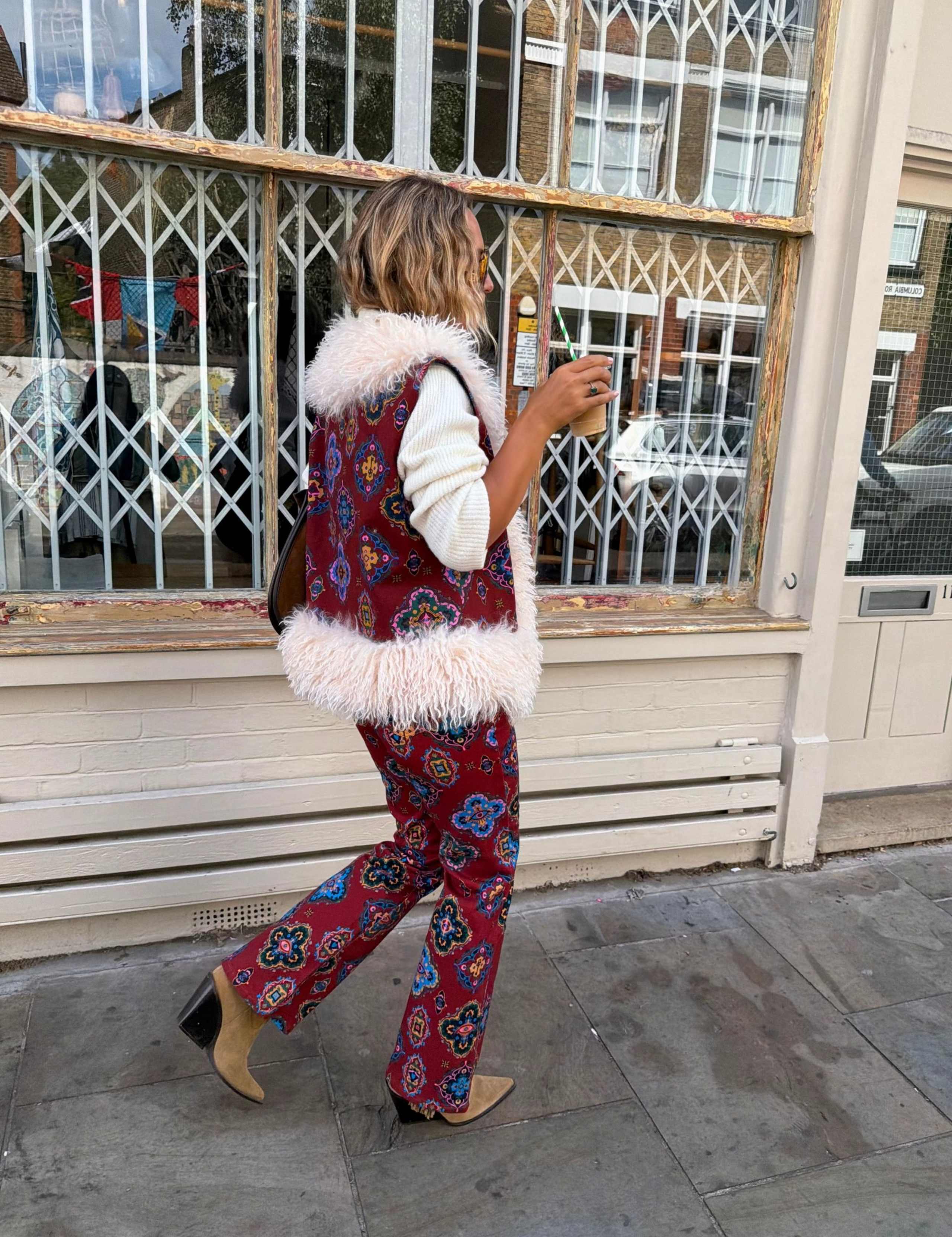 Pure Cotton Faux Fur Trim Printed Gilet 2 of 5