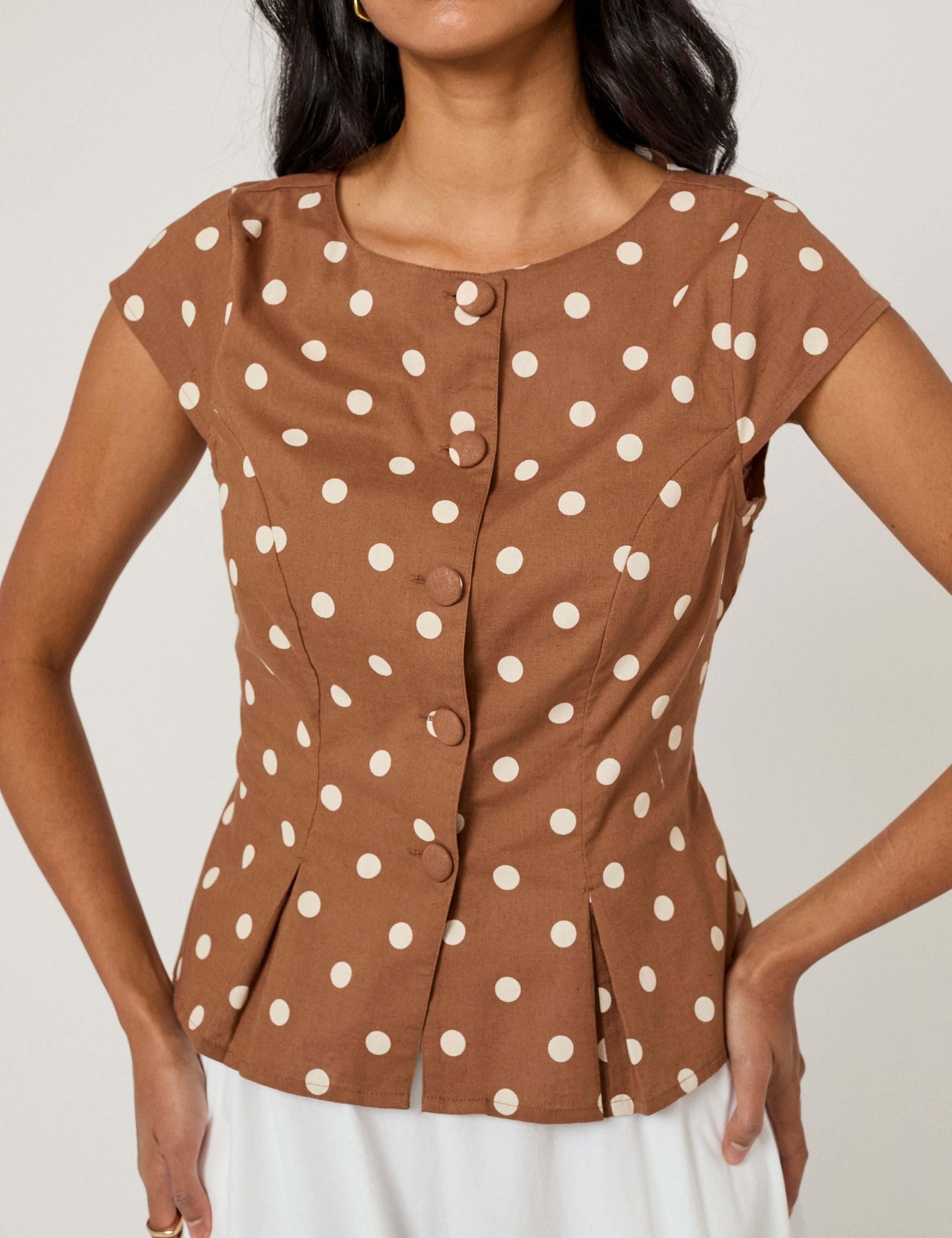 Cotton Rich Polka Dot Fitted Blouse 3 of 5