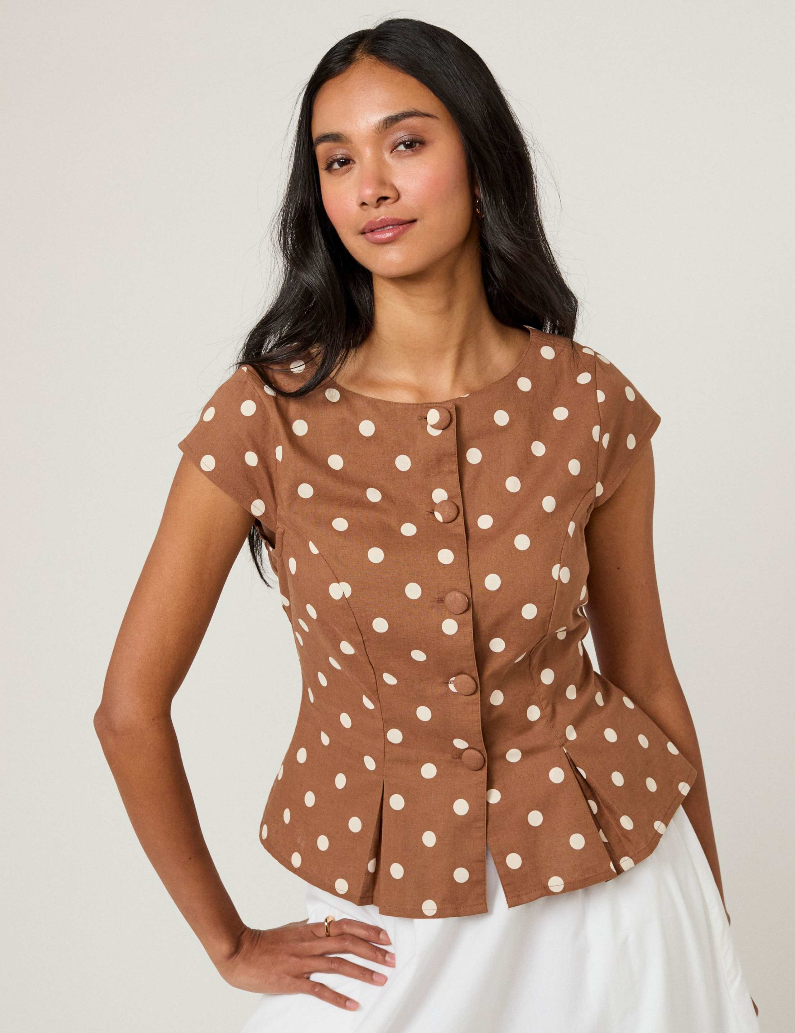 Cotton Rich Polka Dot Fitted Blouse 4 of 5