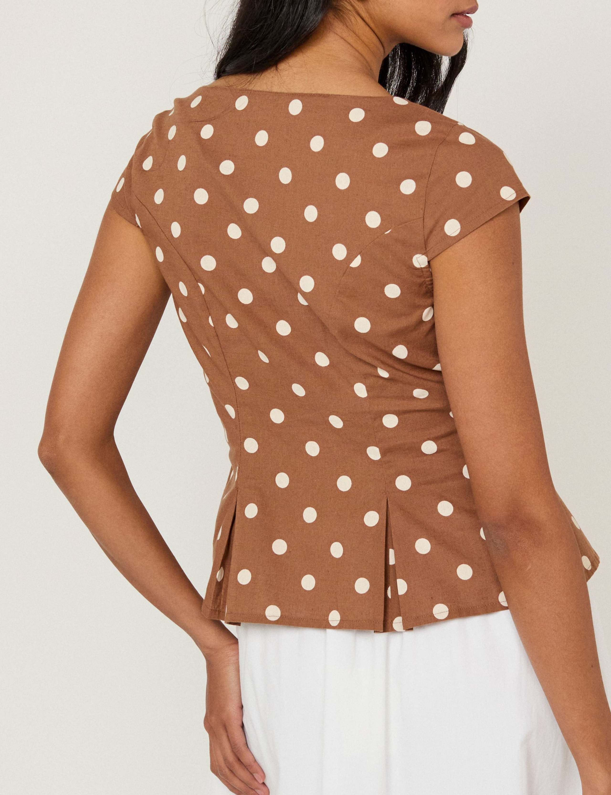 Cotton Rich Polka Dot Fitted Blouse 5 of 5