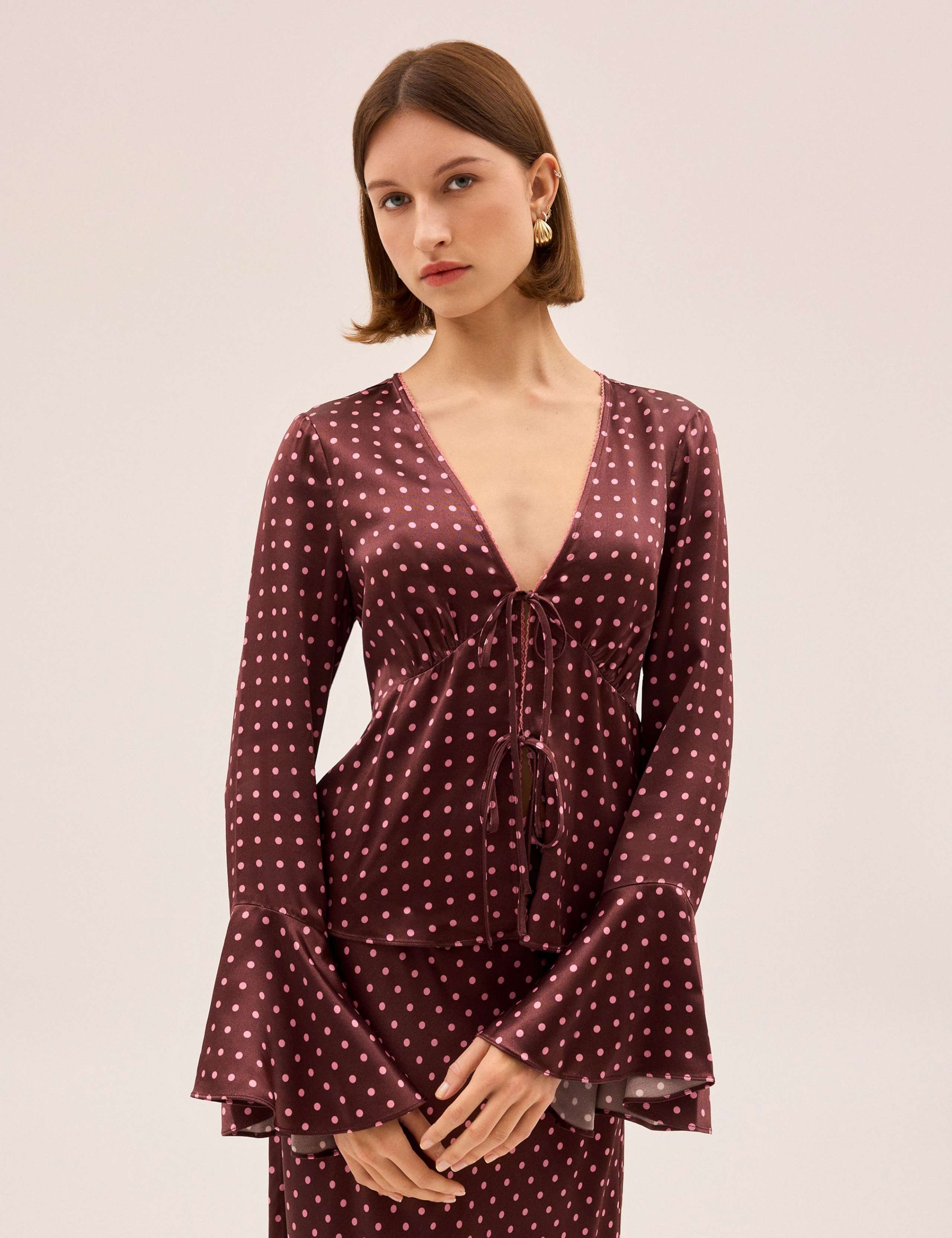 Polka Dot V-Neck Blouse 1 of 4