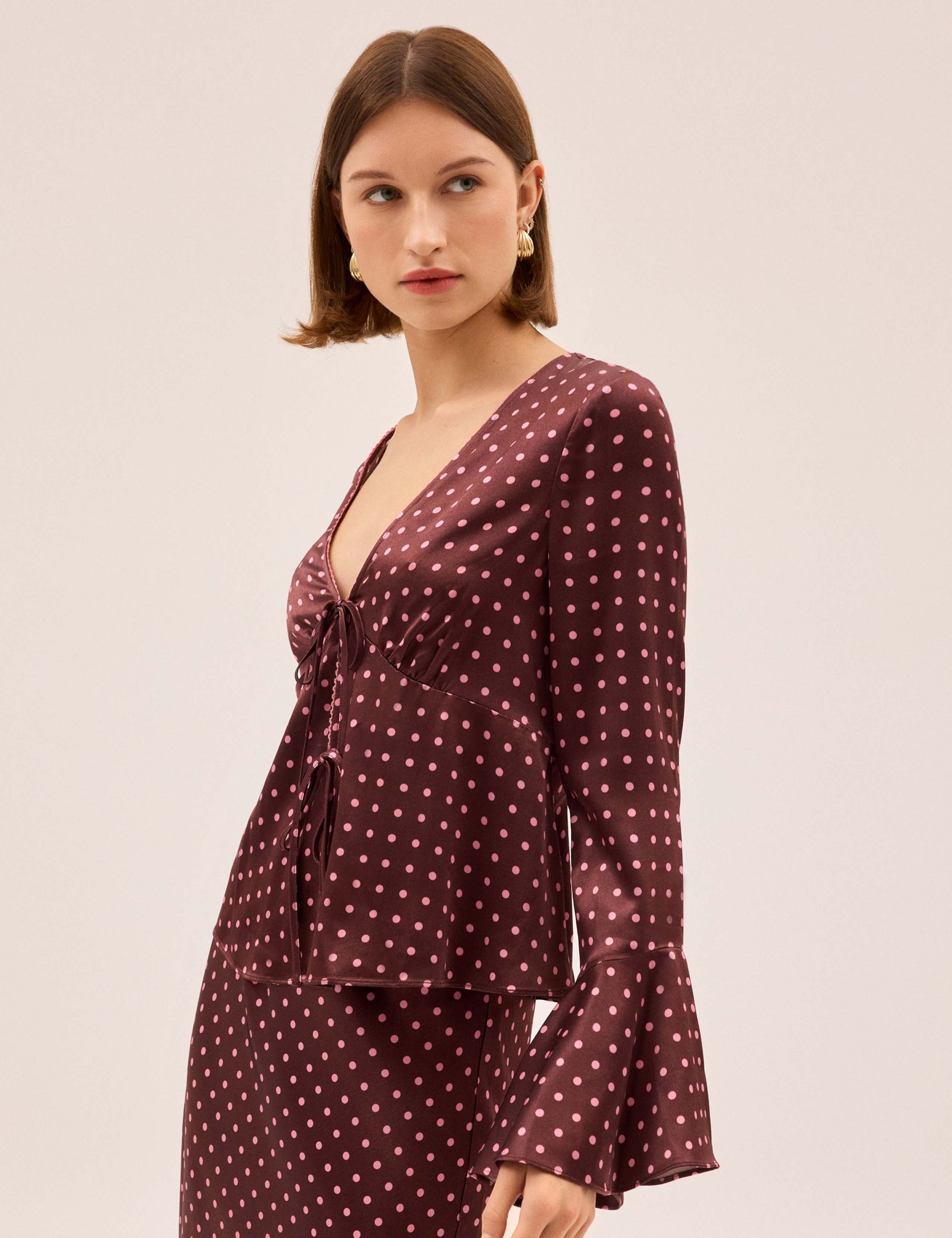 Polka Dot V-Neck Blouse 4 of 4