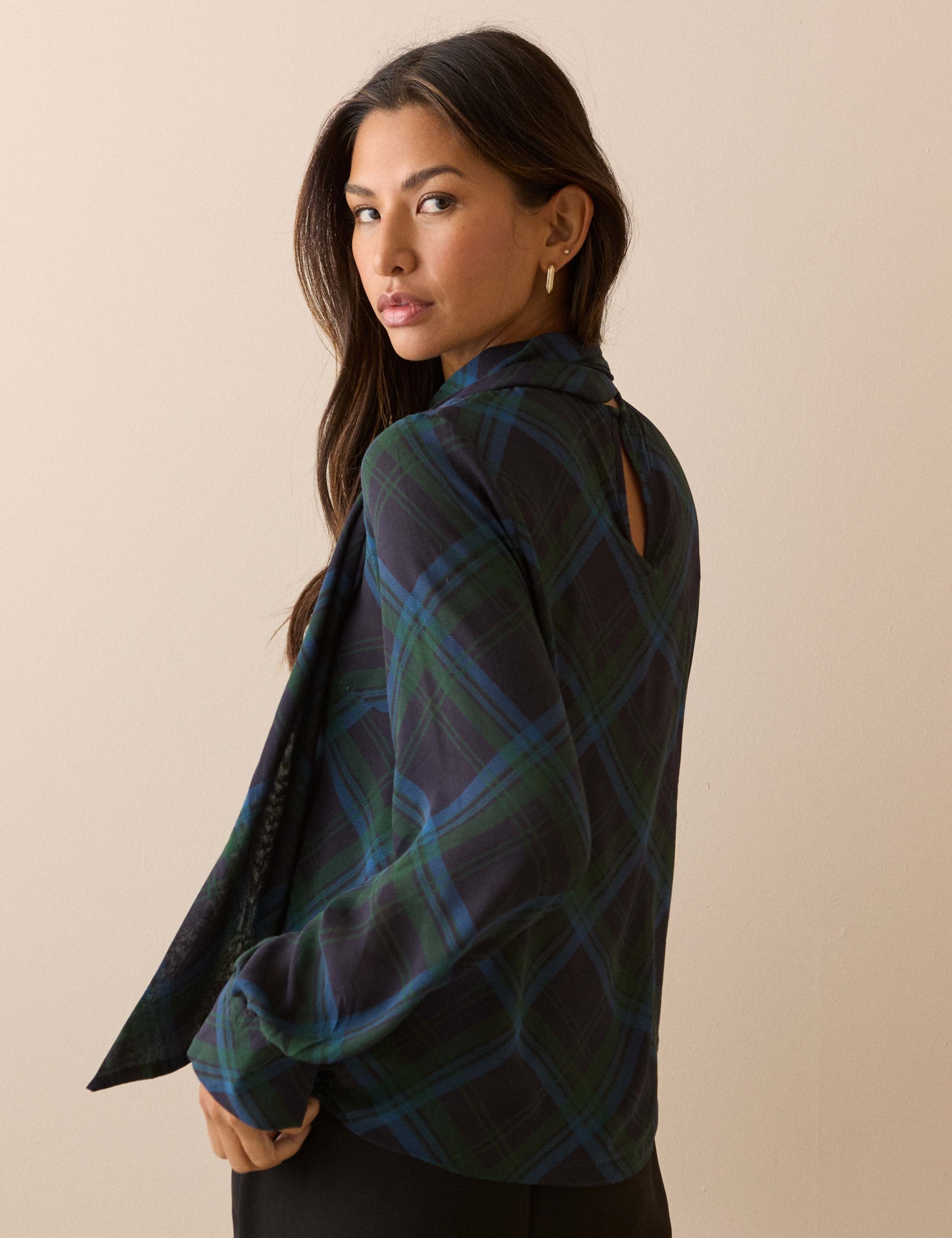 Relaxed Fit Tie Neck Checked Blouse 3 of 6