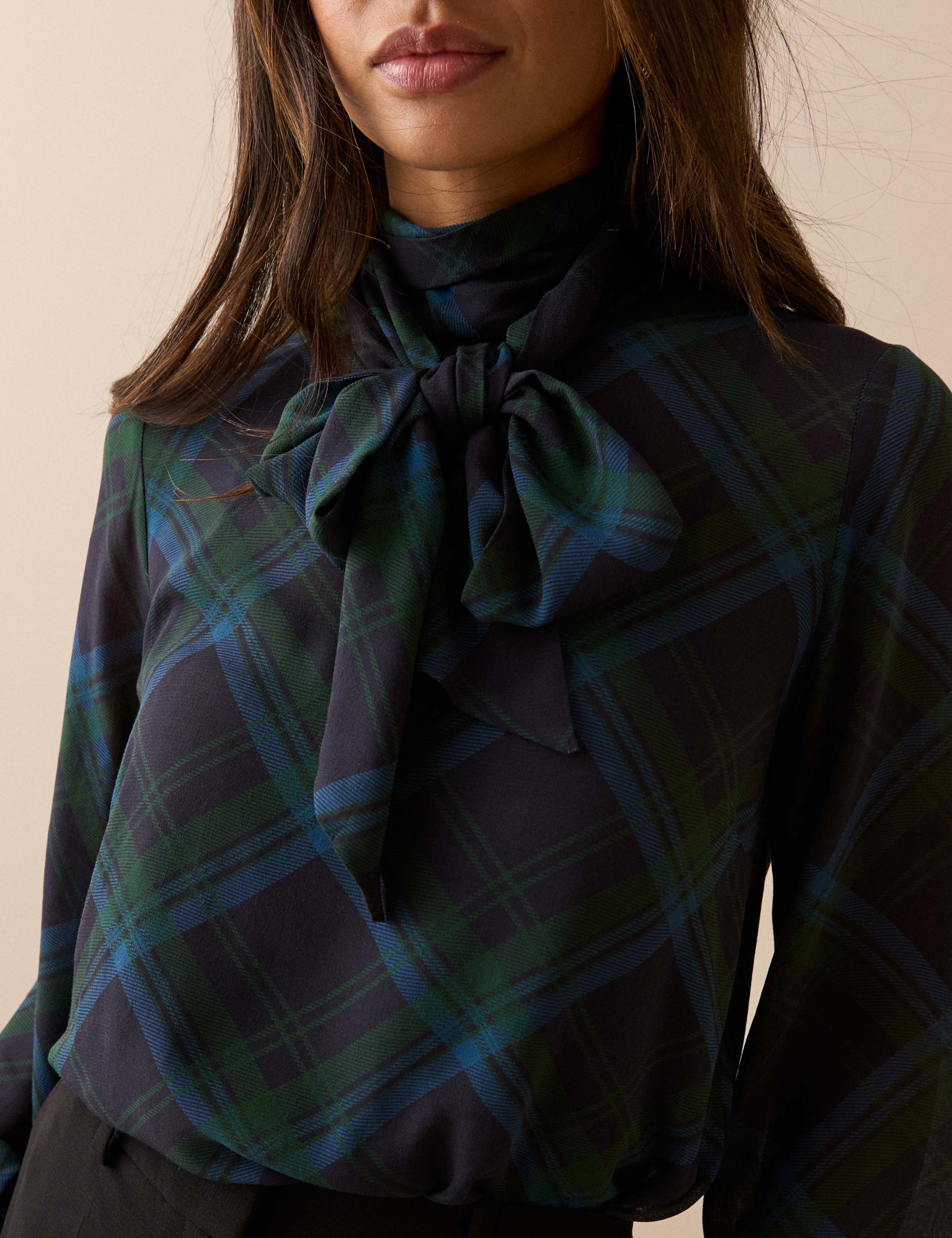 Relaxed Fit Tie Neck Checked Blouse 4 of 6