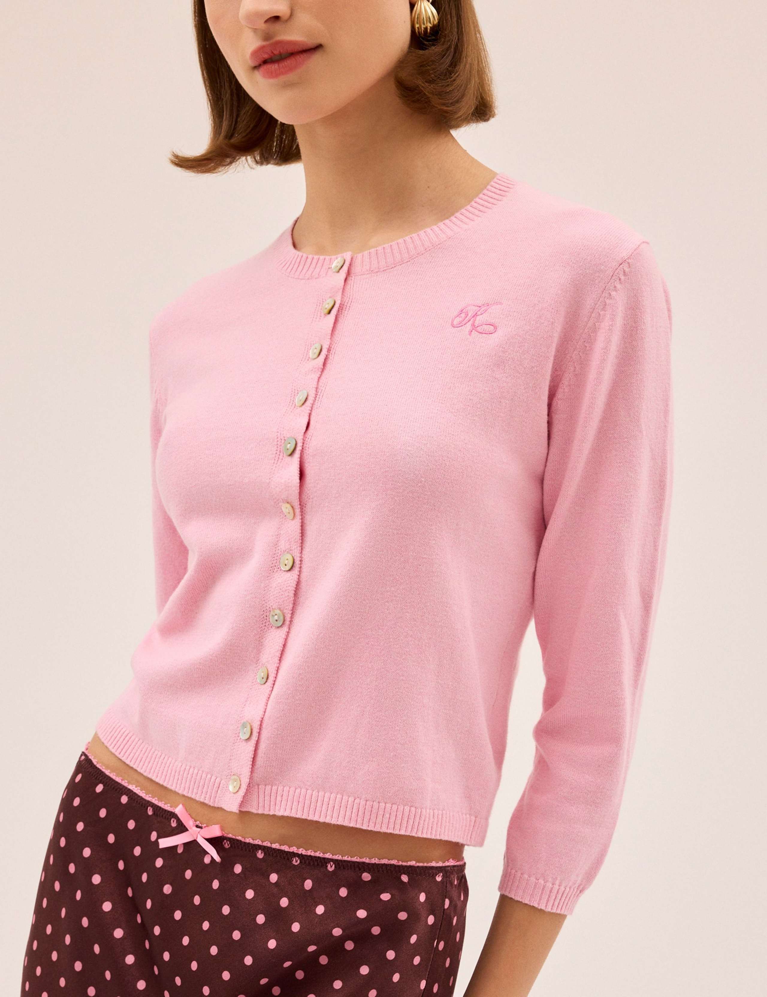 Cotton Rich Button Front Cropped Cardigan 2 of 4