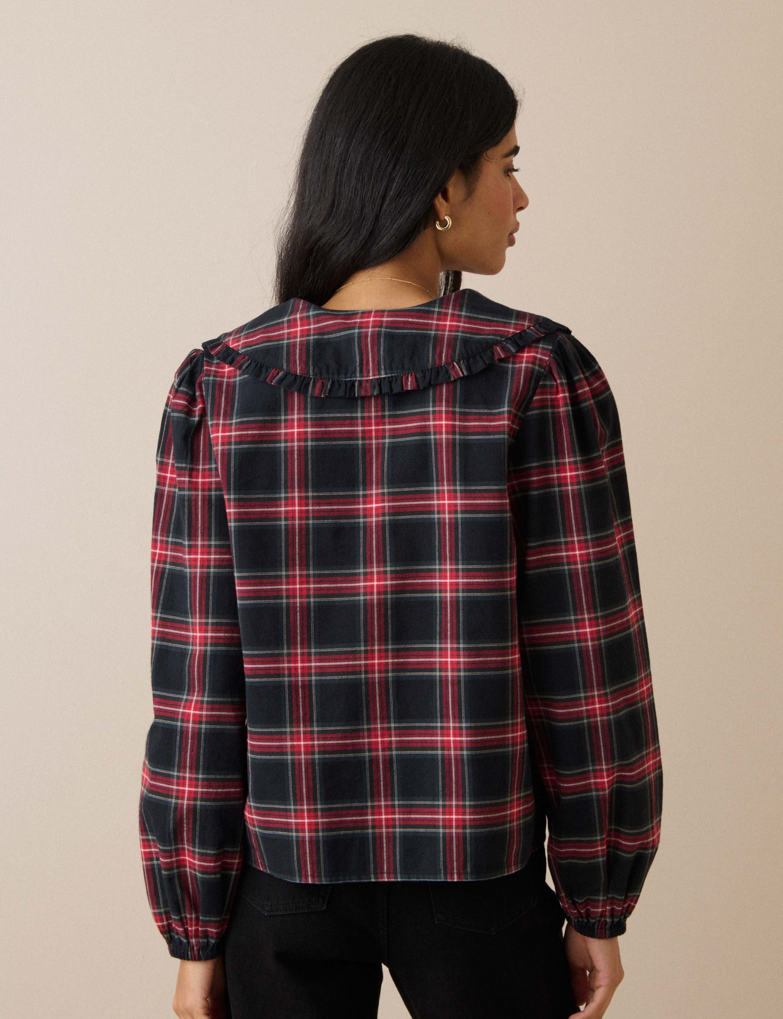 Pure Cotton Checked Collared Blouse 2 of 5