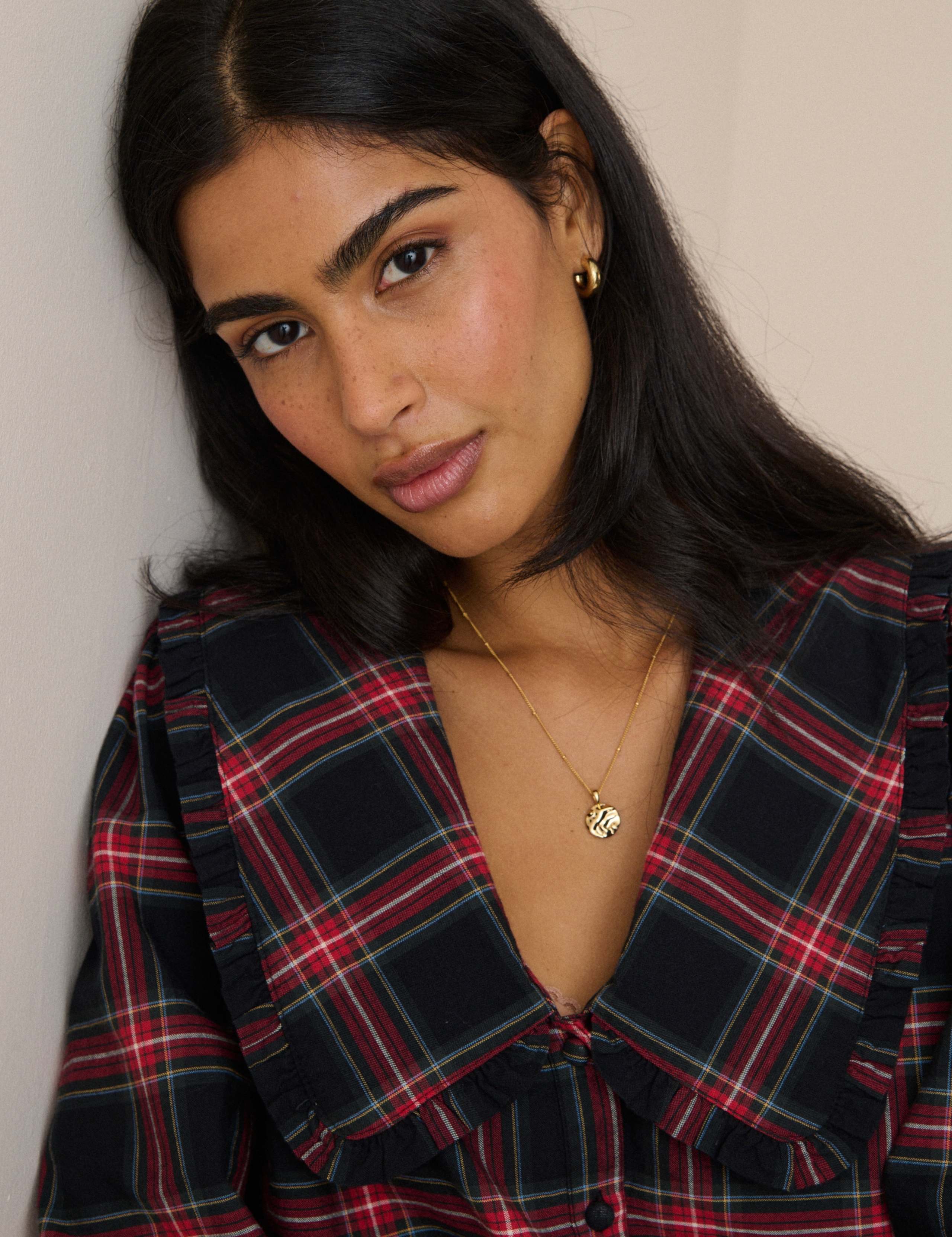 Pure Cotton Checked Collared Blouse 5 of 5