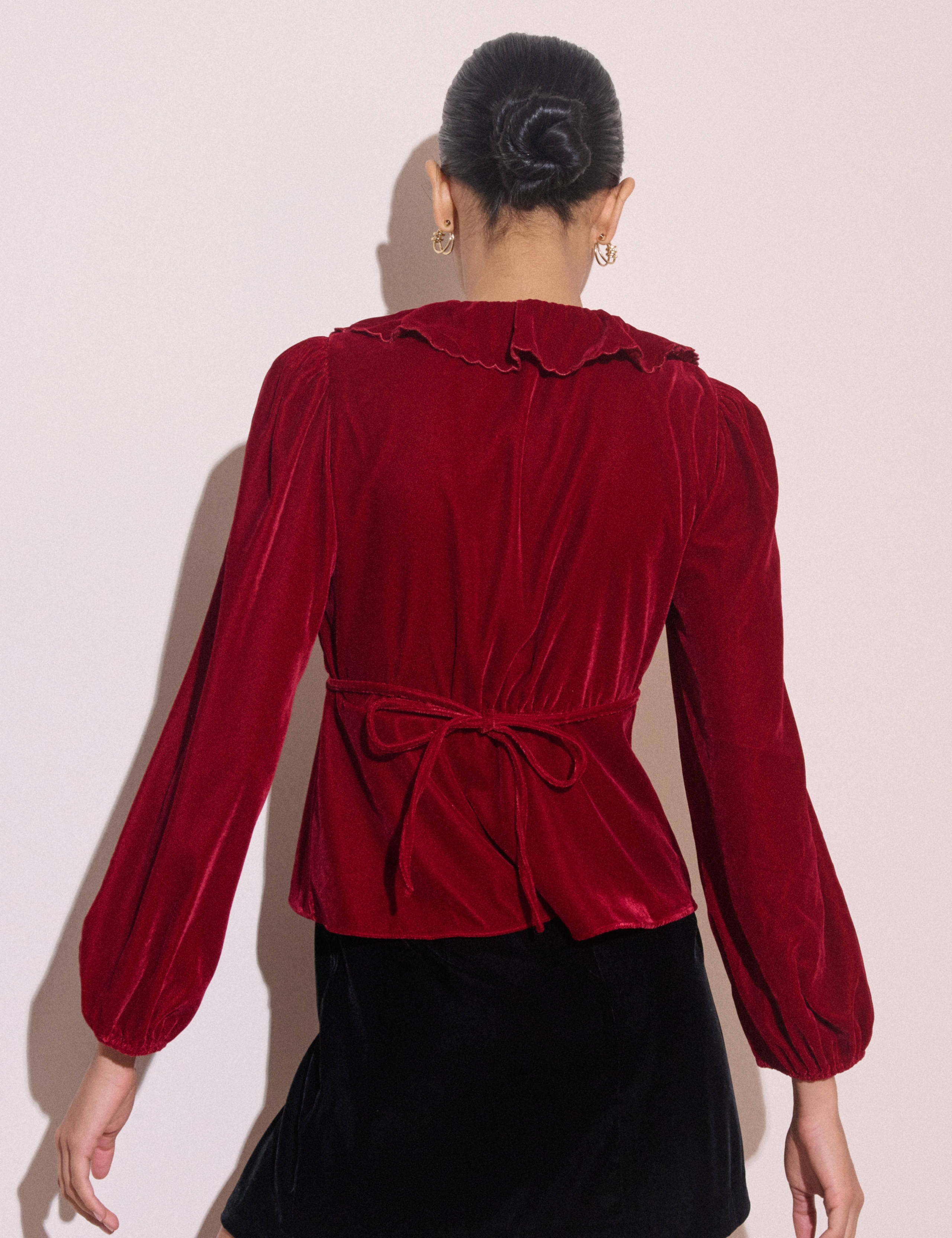 Velvet Collared Neck Button Through Blouse 2 of 5