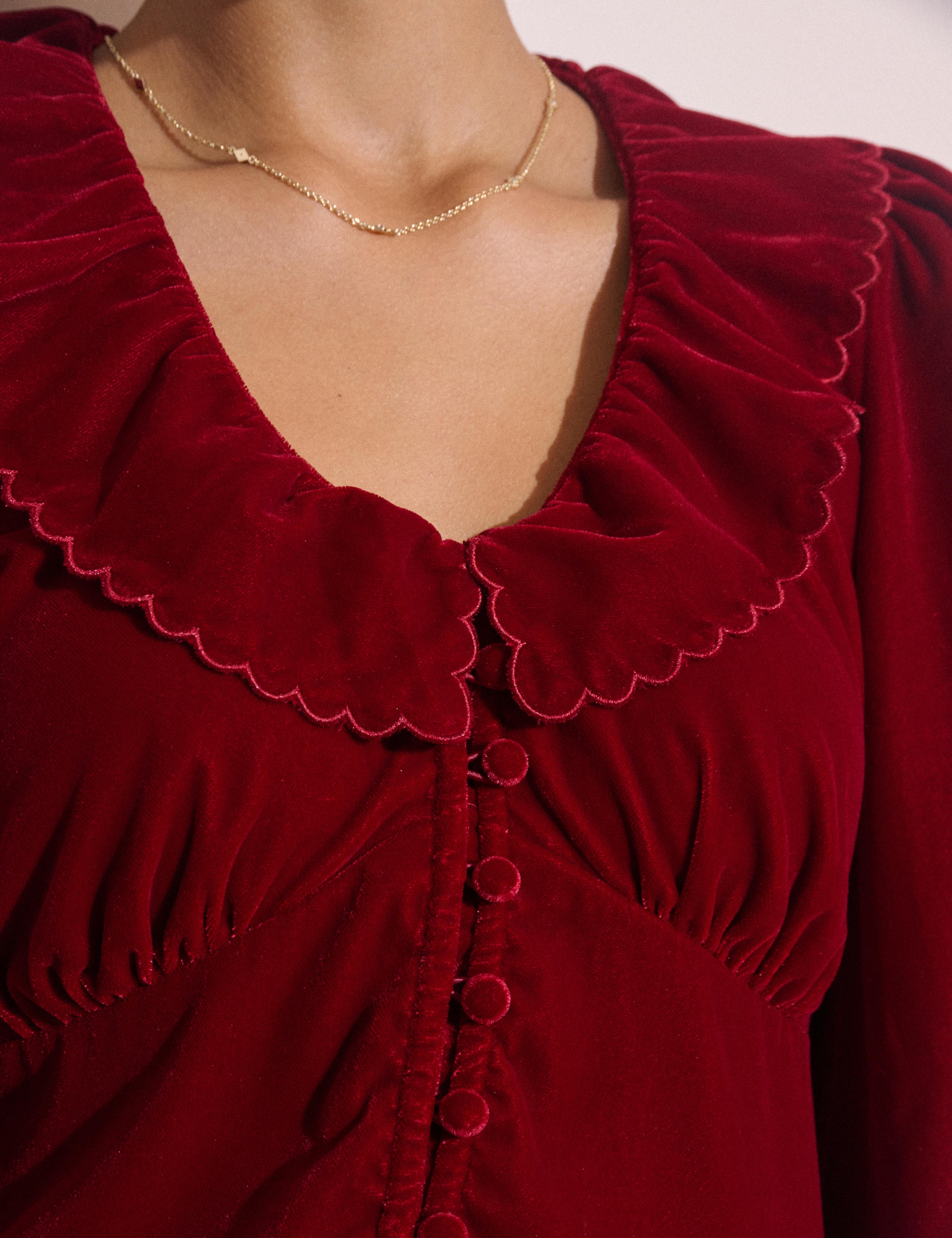 Velvet Collared Neck Button Through Blouse 5 of 5