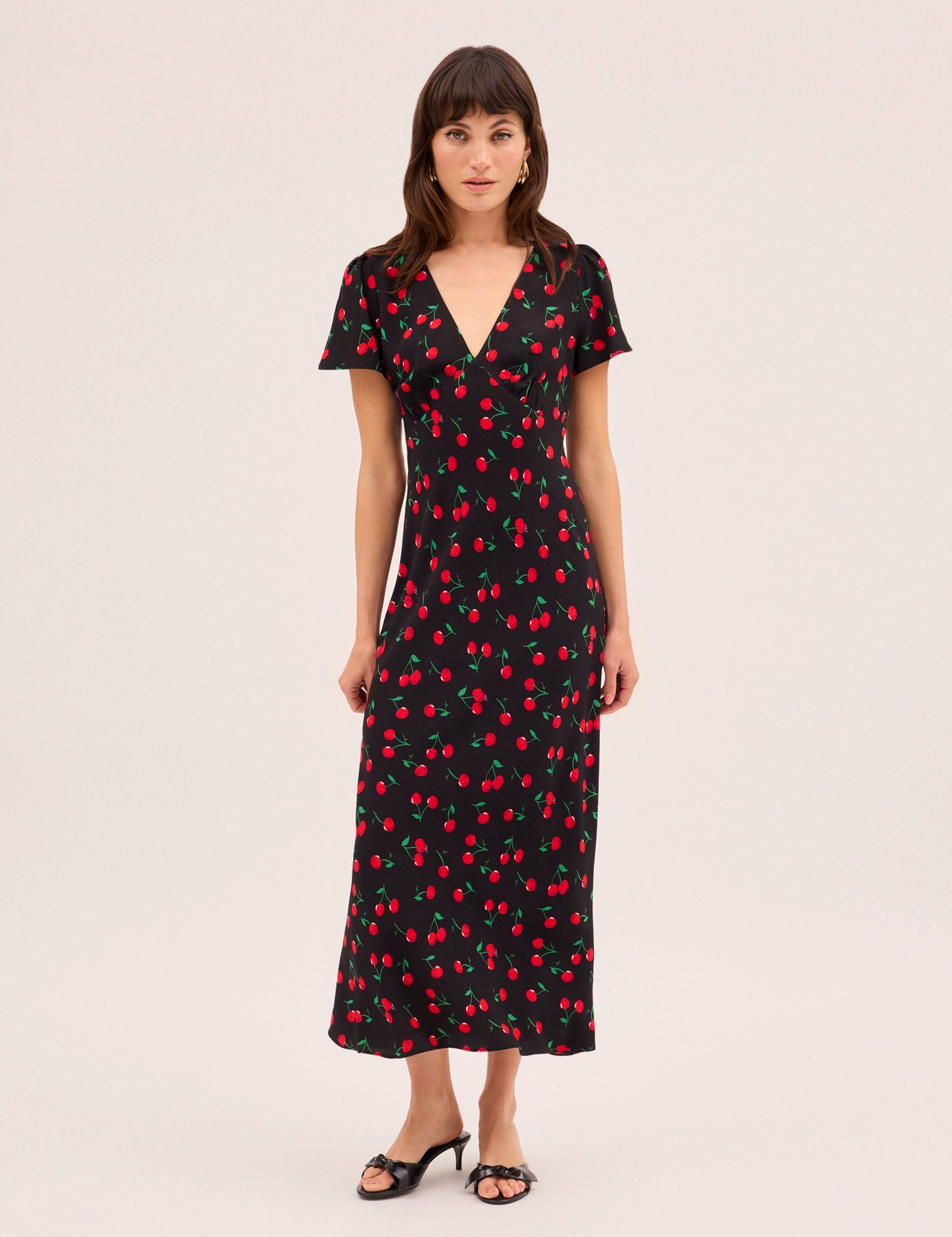 Cherry Print V-Neck Midaxi Waisted Dress 2 of 5