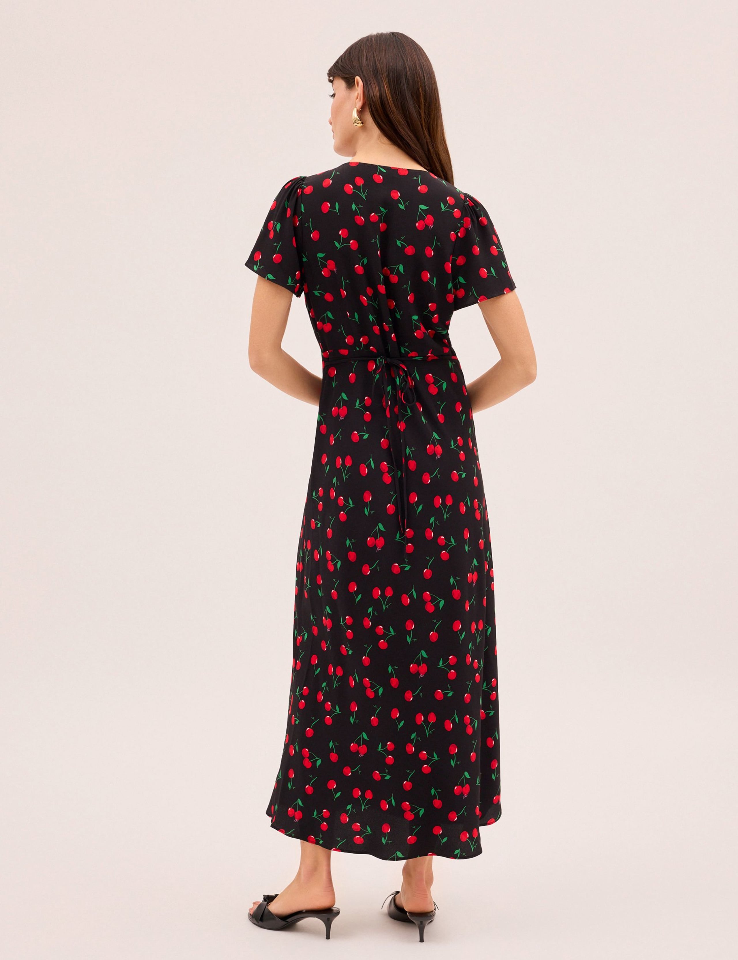 Cherry Print V-Neck Midaxi Waisted Dress 3 of 5