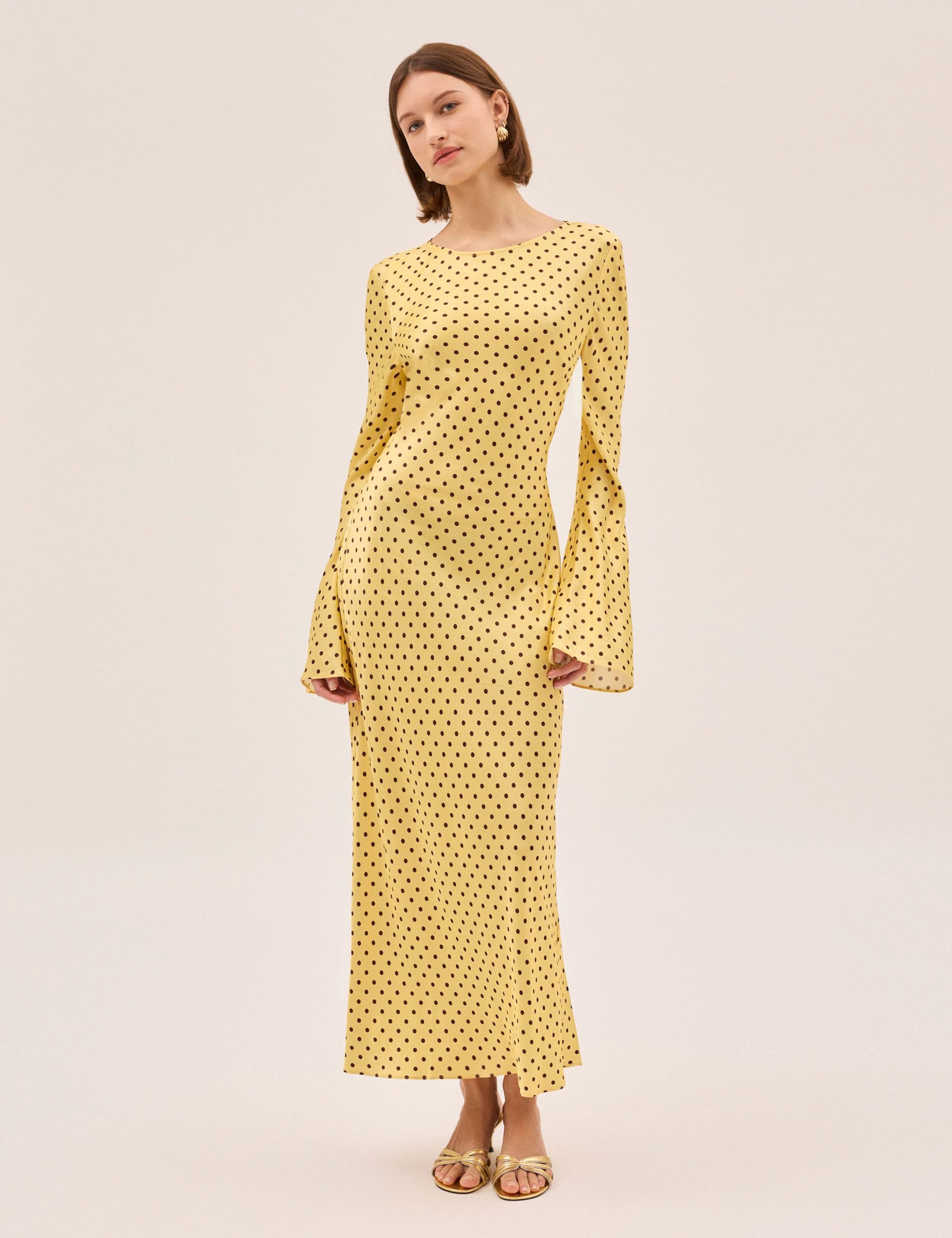 Polka Dot Slash Neck Midaxi Column Dress 1 of 5