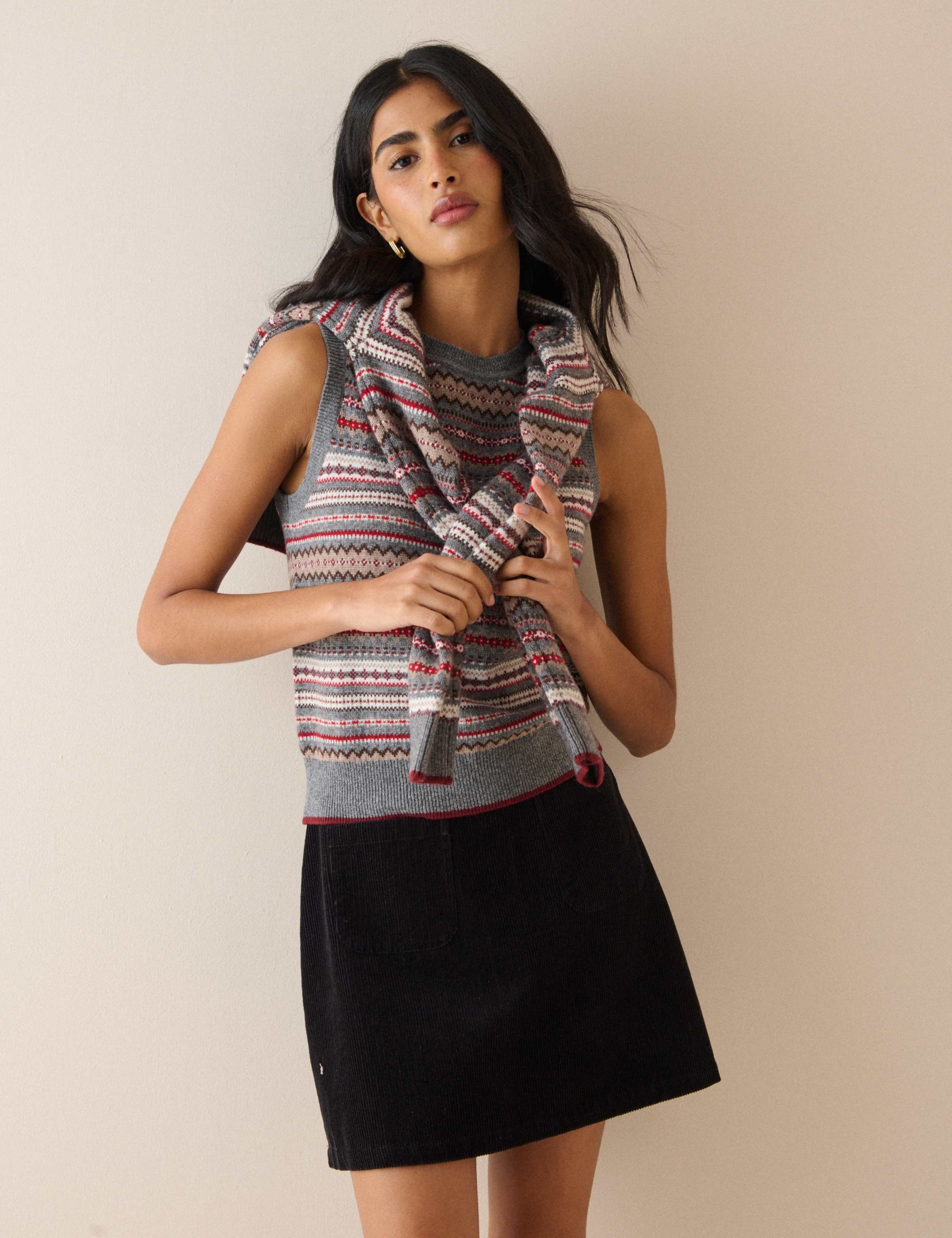 Wool Blend Ditsy Fair Isle Crew Neck Knitted Vest 2 of 6