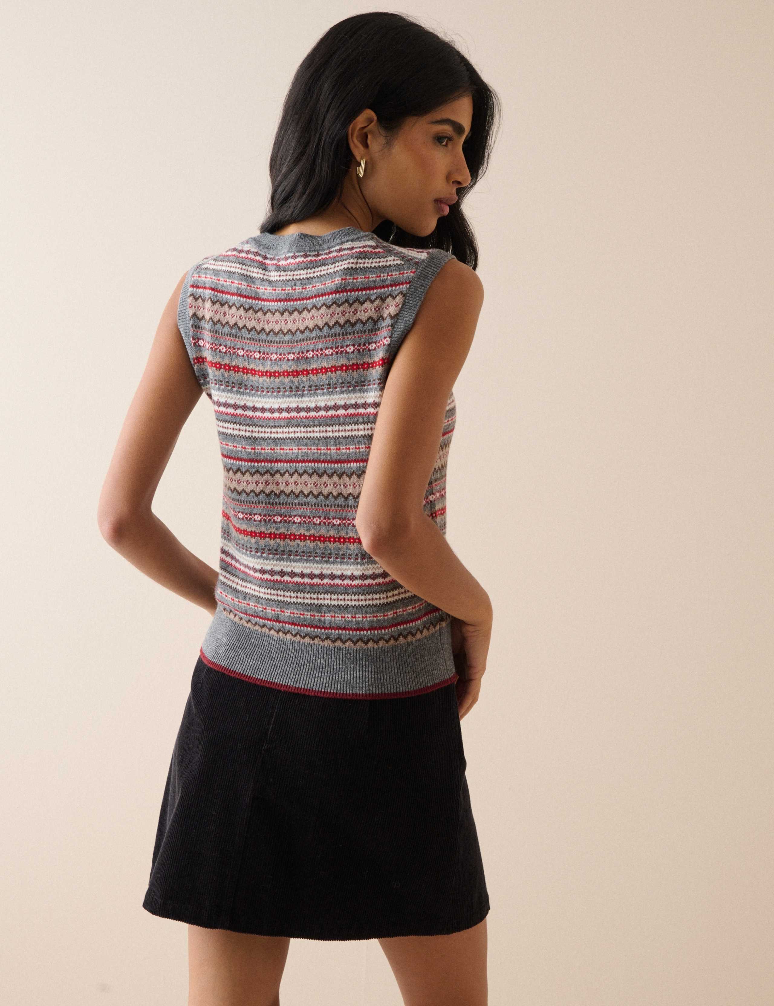 Wool Blend Ditsy Fair Isle Crew Neck Knitted Vest 3 of 6