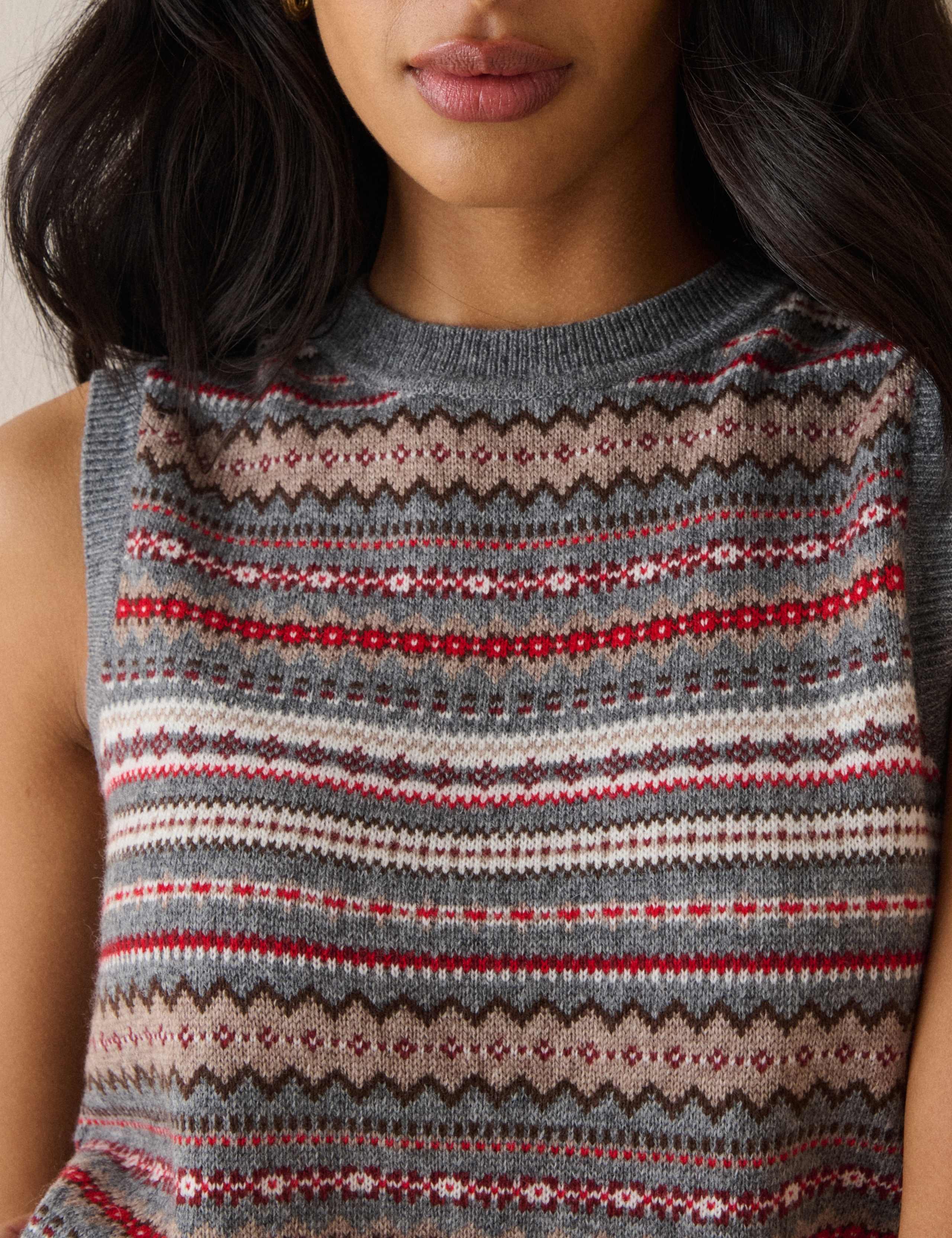 Wool Blend Ditsy Fair Isle Crew Neck Knitted Vest 5 of 6