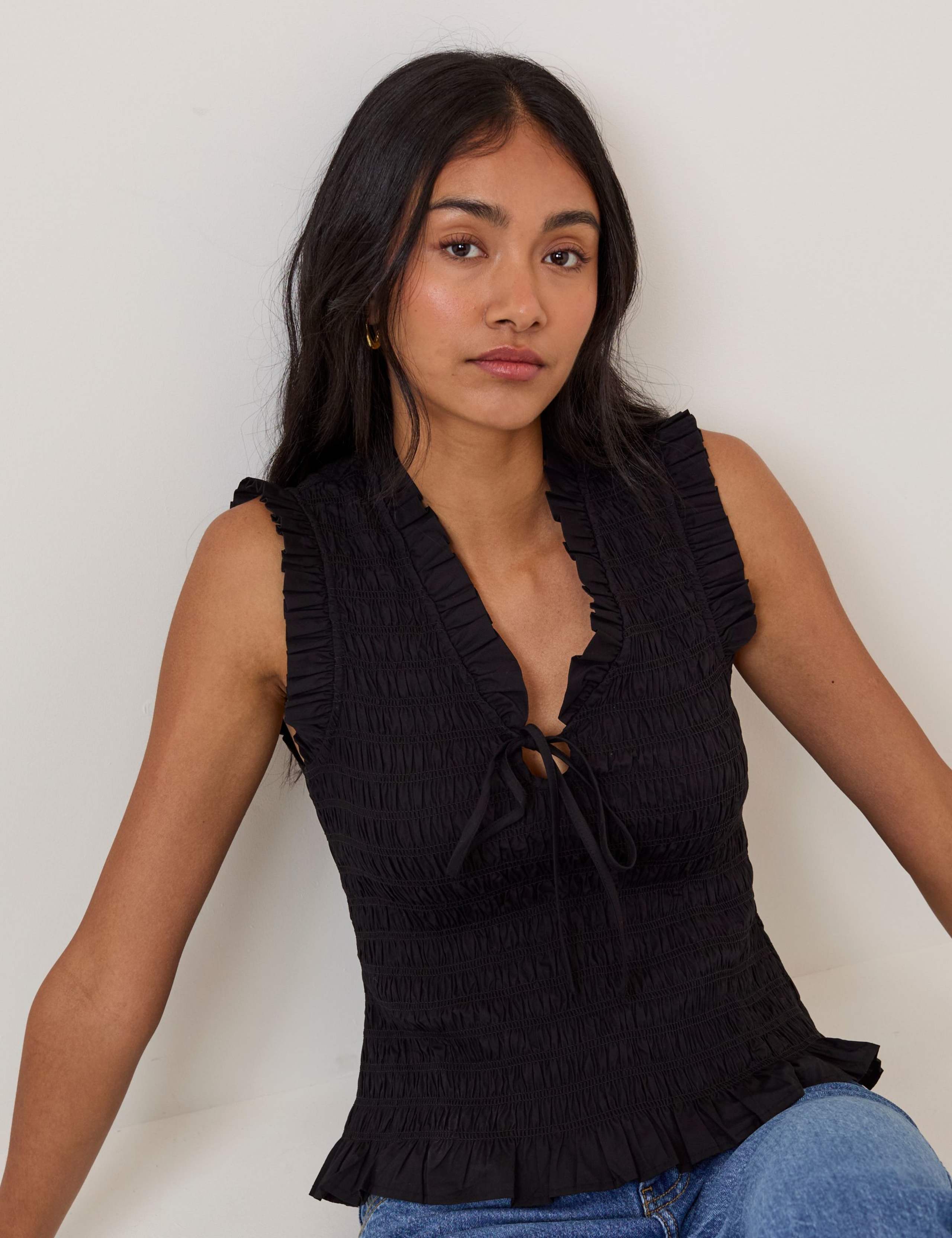 Pure Cotton V-Neck Fitted Top 1 of 5