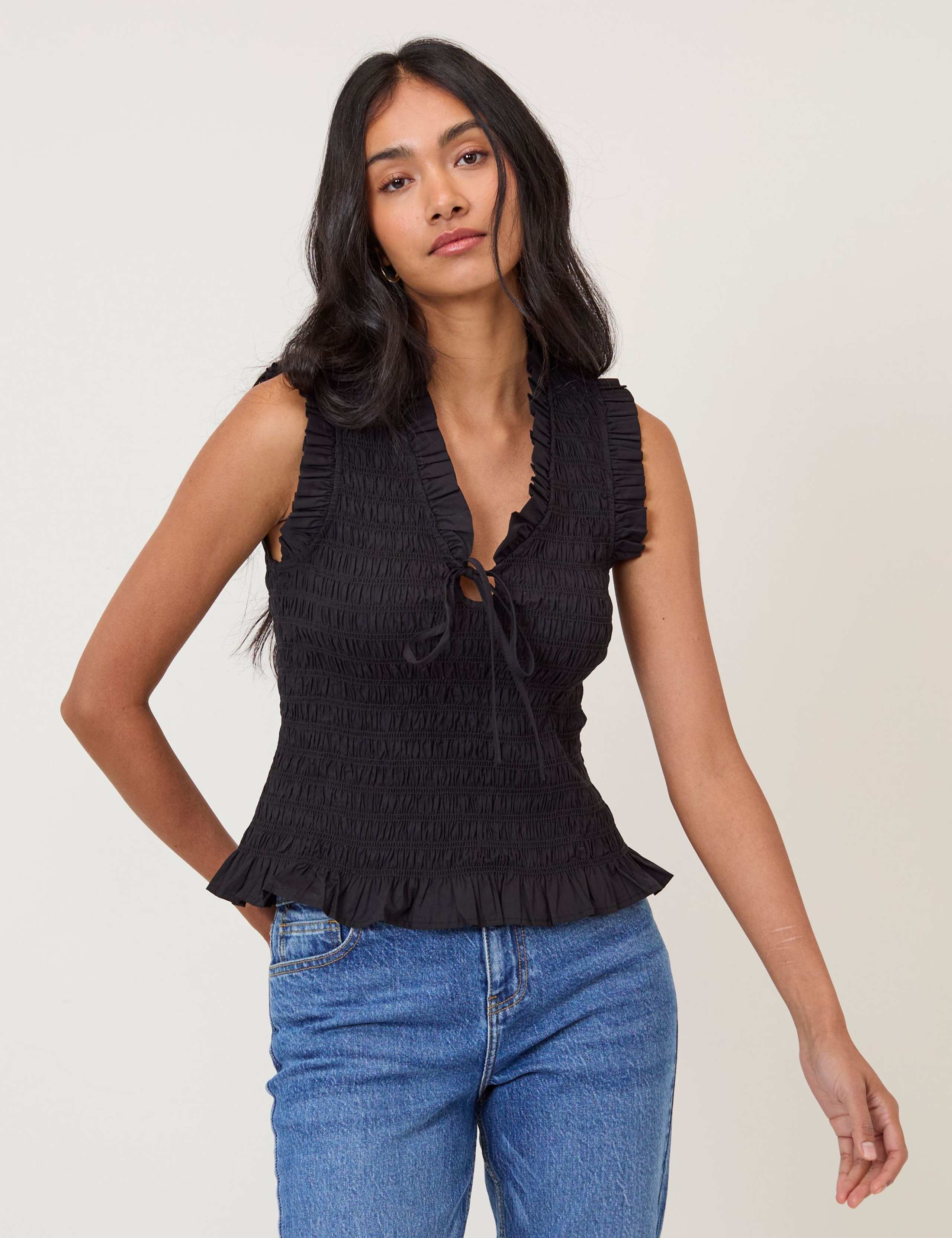 Pure Cotton V-Neck Fitted Top 2 of 5