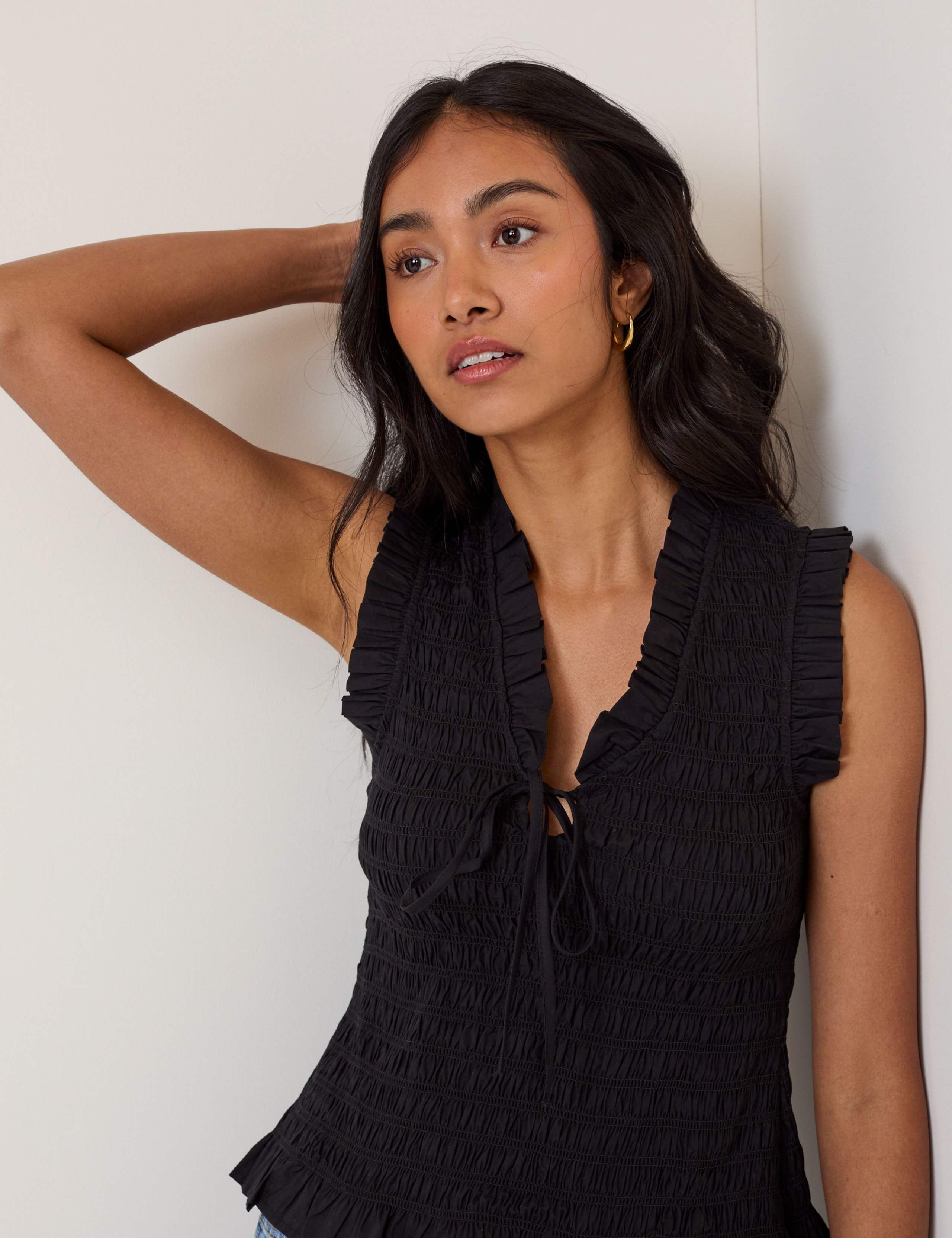 Pure Cotton V-Neck Fitted Top 3 of 5