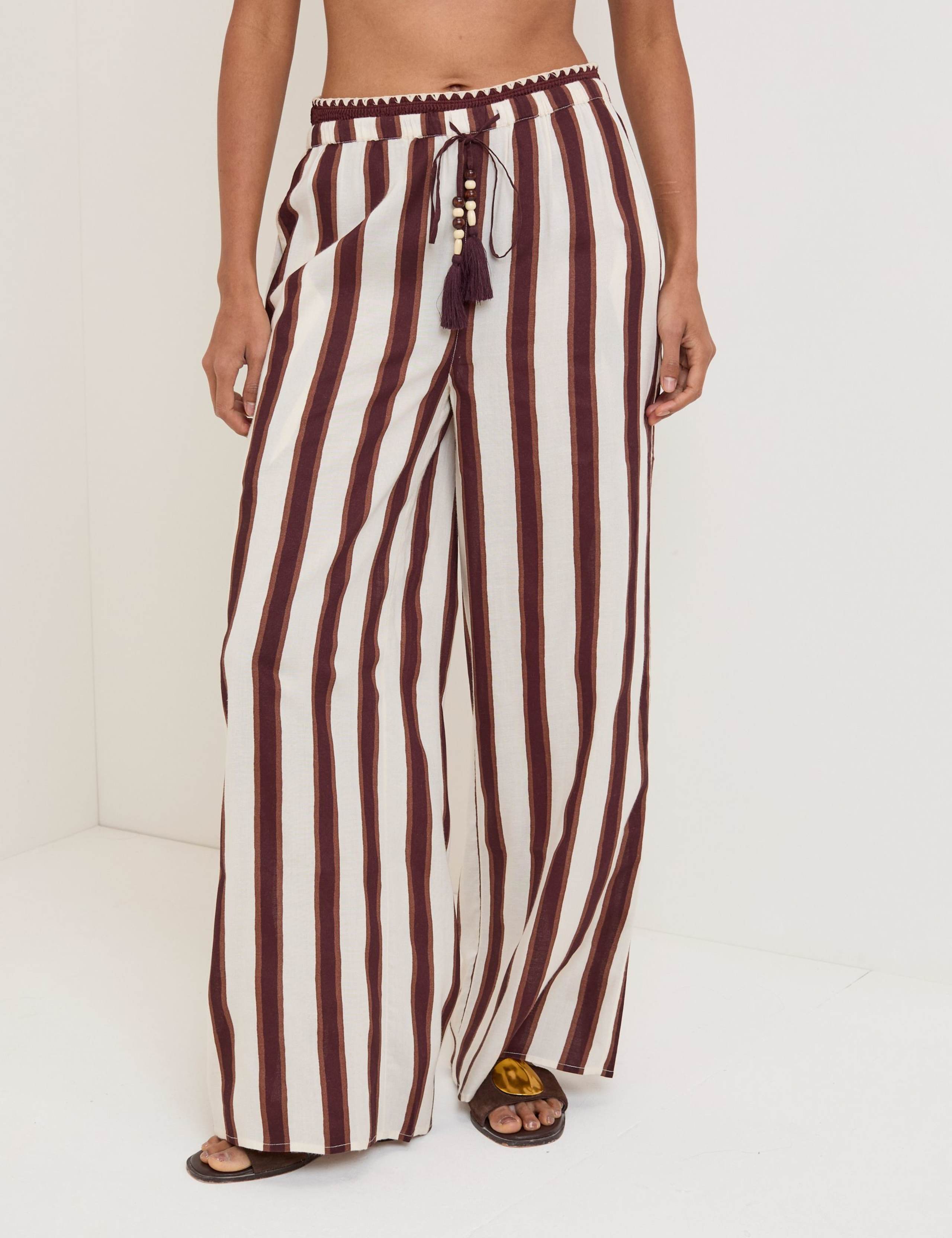 Striped Wide Leg Beach Trousers with Linen 1 of 5