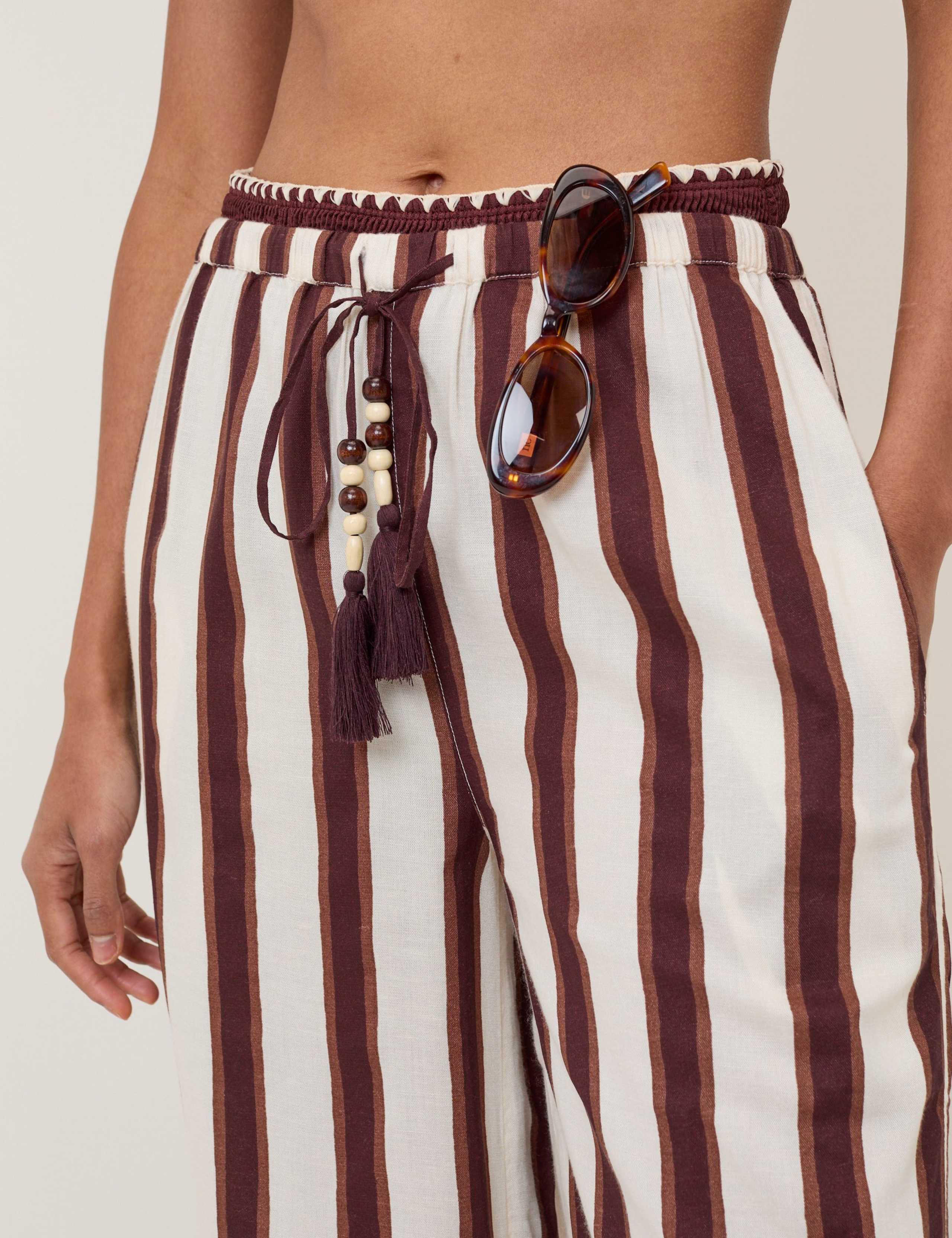 Striped Wide Leg Beach Trousers with Linen 4 of 5